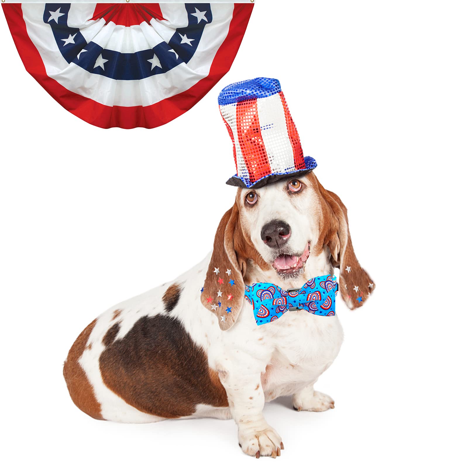 Lionheart Glory American Flag Dog Collar, 4 Of July Dog Bow Collar Heavy Duty Adjustable Patriotic Dog Collar With Bowtie For Sm