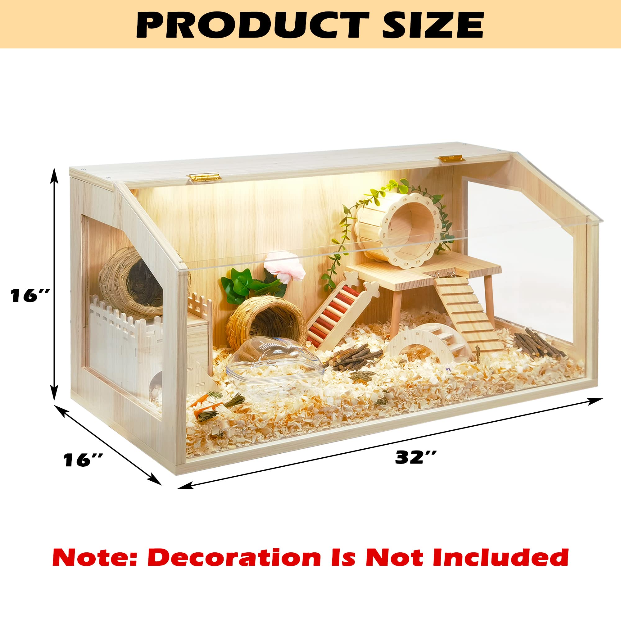 Prolee Hamster Cage Chewproof, Large Hamster Cages and Habitats 32 Inch Guinea Pig Cages Openable Top with Acrylic Sheets Solid