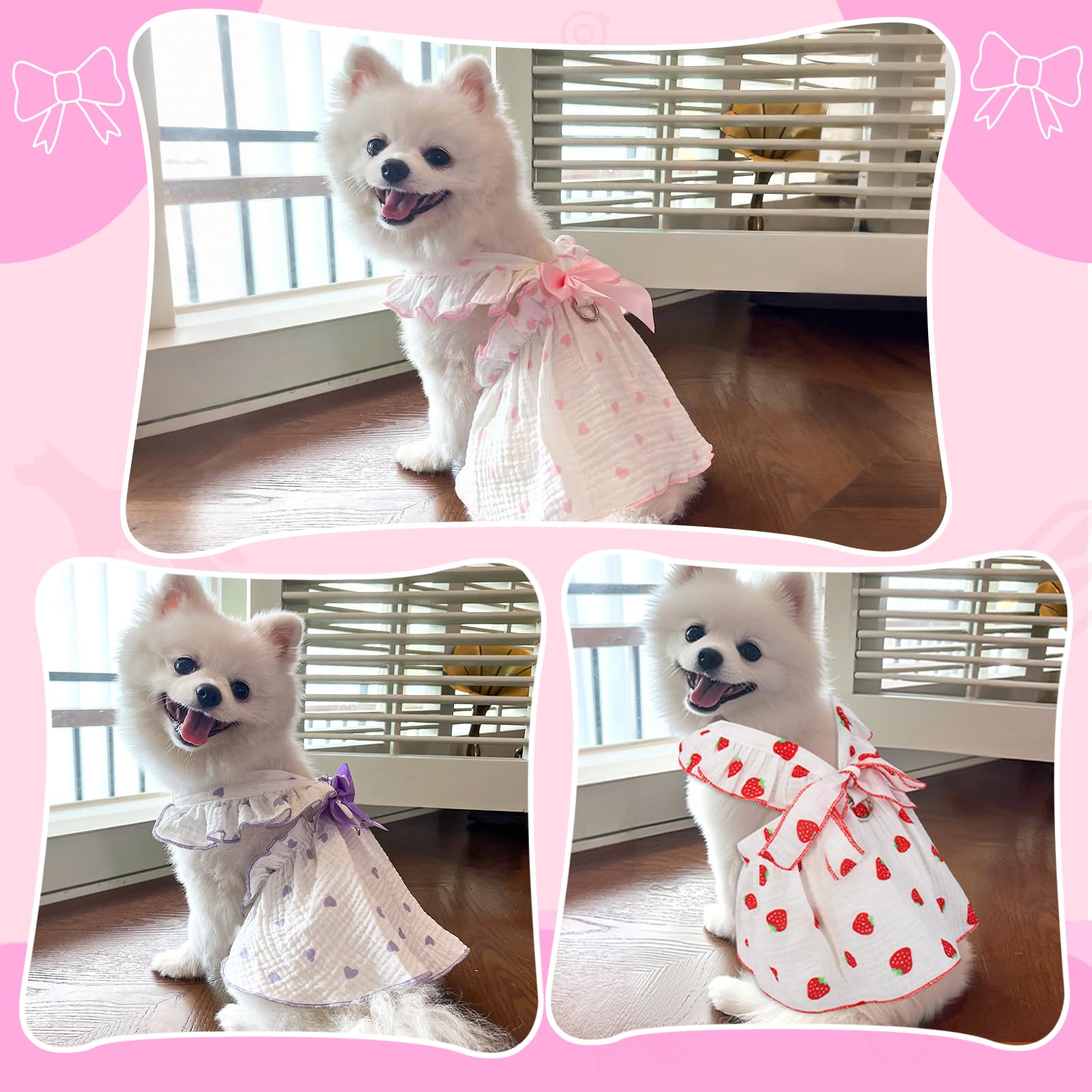 Dog Dresses For Small Dogs Girl, Puppy Dress Strawberry Print Cat Dress Summer Clothes Bow Skirt With Crown Hair Clip, Small Dog