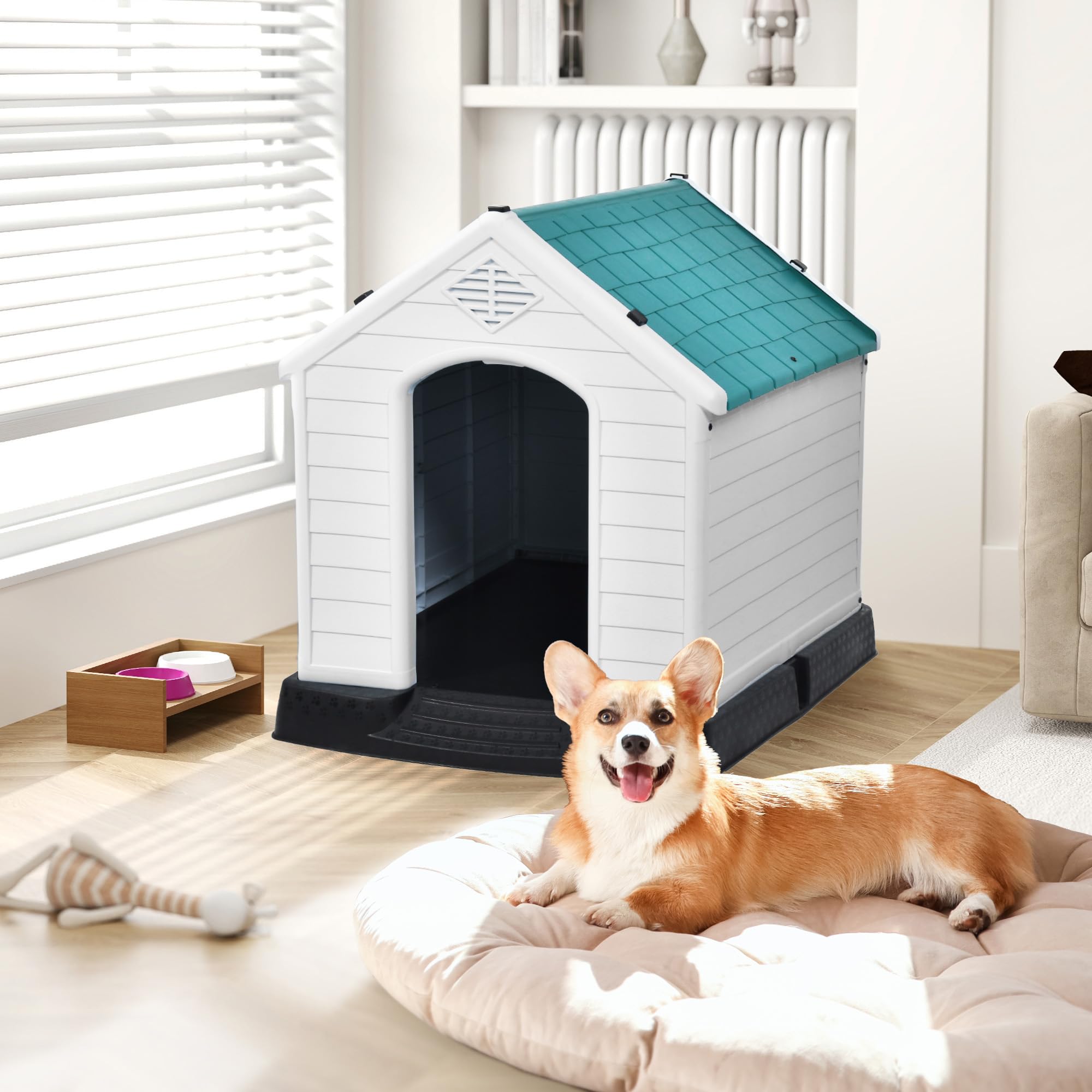 Dwvo Robust Weatherproof Dog House, Indoor & Outdoor Safe Haven For Small To Medium Dogs, Easy Assembly & Cleaning (28.5''L*26''