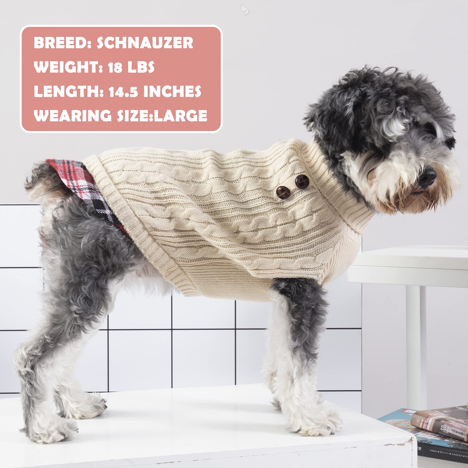 Kyeese Small Dog Sweaters With Leash Hole Doggie Beige Dog Turtleneck Pullover Knitwear Warm Pet Sweater