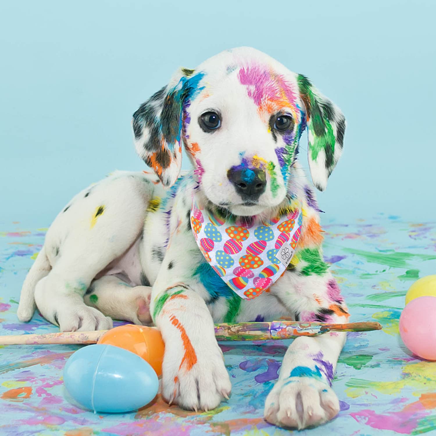 Easter Dog Bandana & Matching Scrunchie Set Egg Dog Bandanas Scarf With Bunny Hair Tie For Medium Large Dogs & Pet Owner Mom Gift