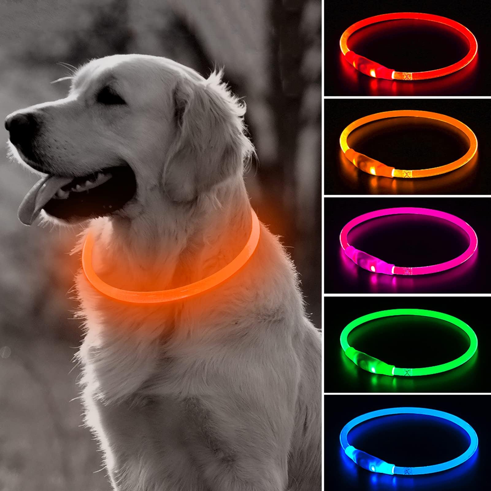 Bseen Led Dog Collar, Usb Rechargeable Glowing Pet Collar, Tpu Cuttable Dog Safety Lights For Small Medium Large Dogs (Orange),7