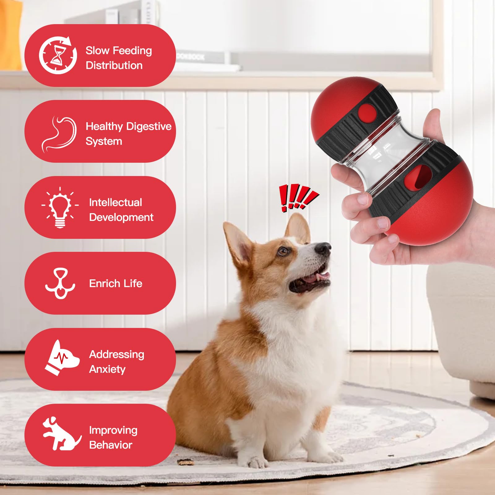 Dog Puzzle Toy for Anxiety Relief - Adjustable Treat Dispensing Ball with Slow Feeder Design, Tough Bite-Resistant Interactive C