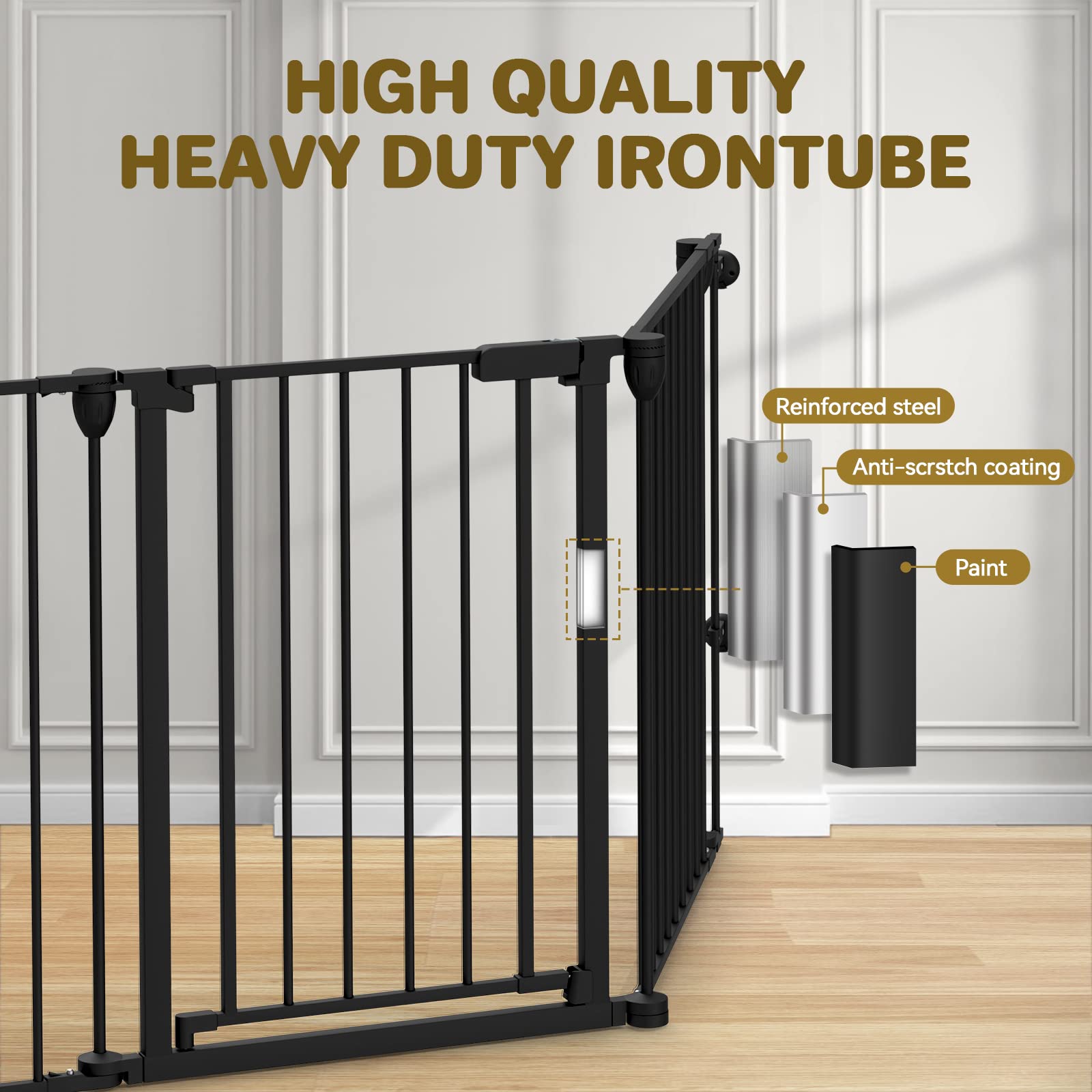 Kfvigoho Baby Gate 35'-198' Extra-Wide Gate For Stairs, Play Yard Child Safety Gate, Dog-Gate With Auto-Close Door, Double Locking System For Fireplace, Kitchen, Foldable 8 Steel Panels, 29' Height