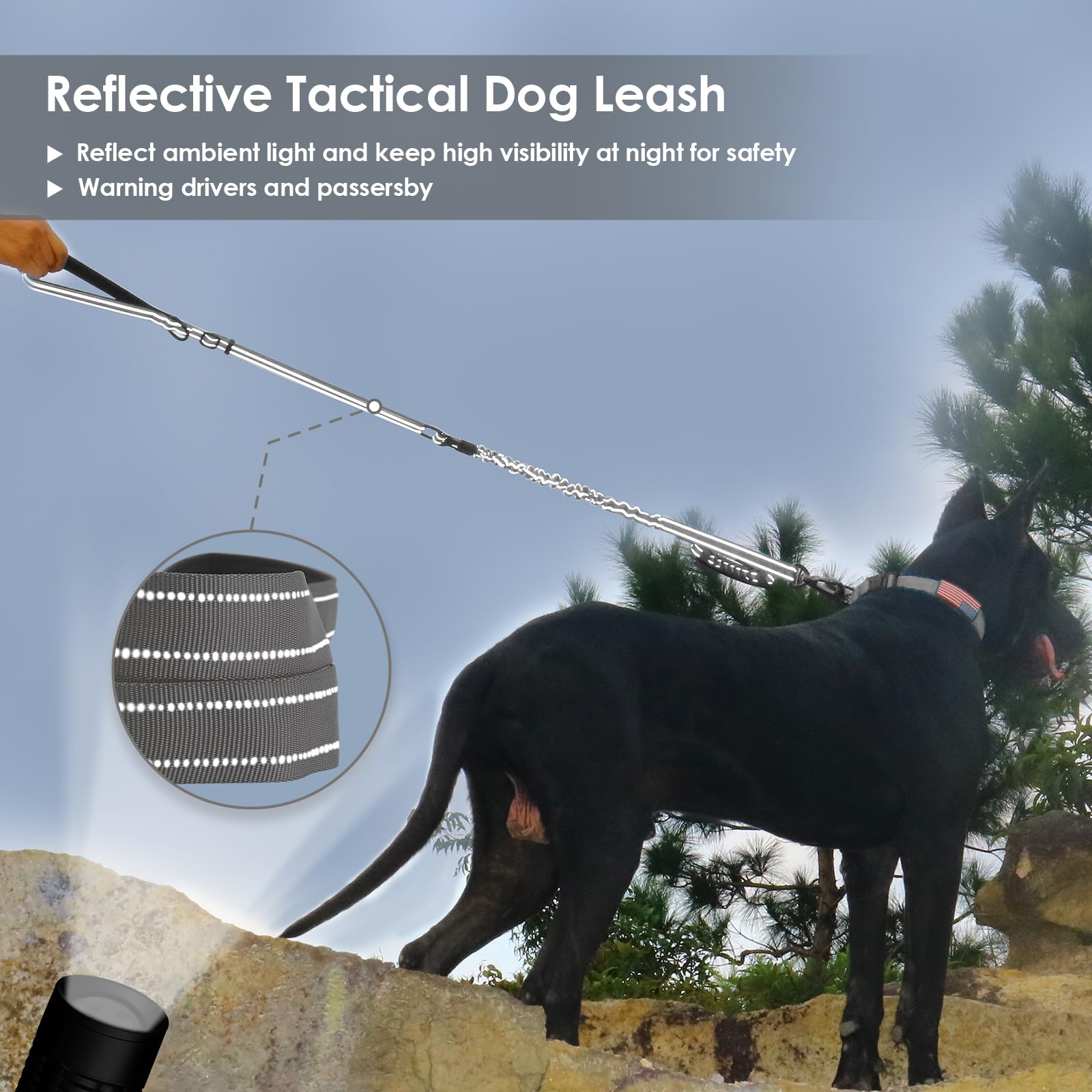 Aubell Tactical Dog Leash Heavy Duty,4-6Ft Reflective Strong No Pull Bungee Leash For Small Dogs With Comfortable Padded Double