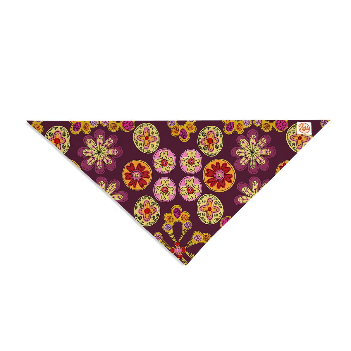 Kess Inhouse Jane Smith 'Indian Jewelry Floral' Purple Gold Pet Bandana And Scarf, 28 By 20 By 20-Inch