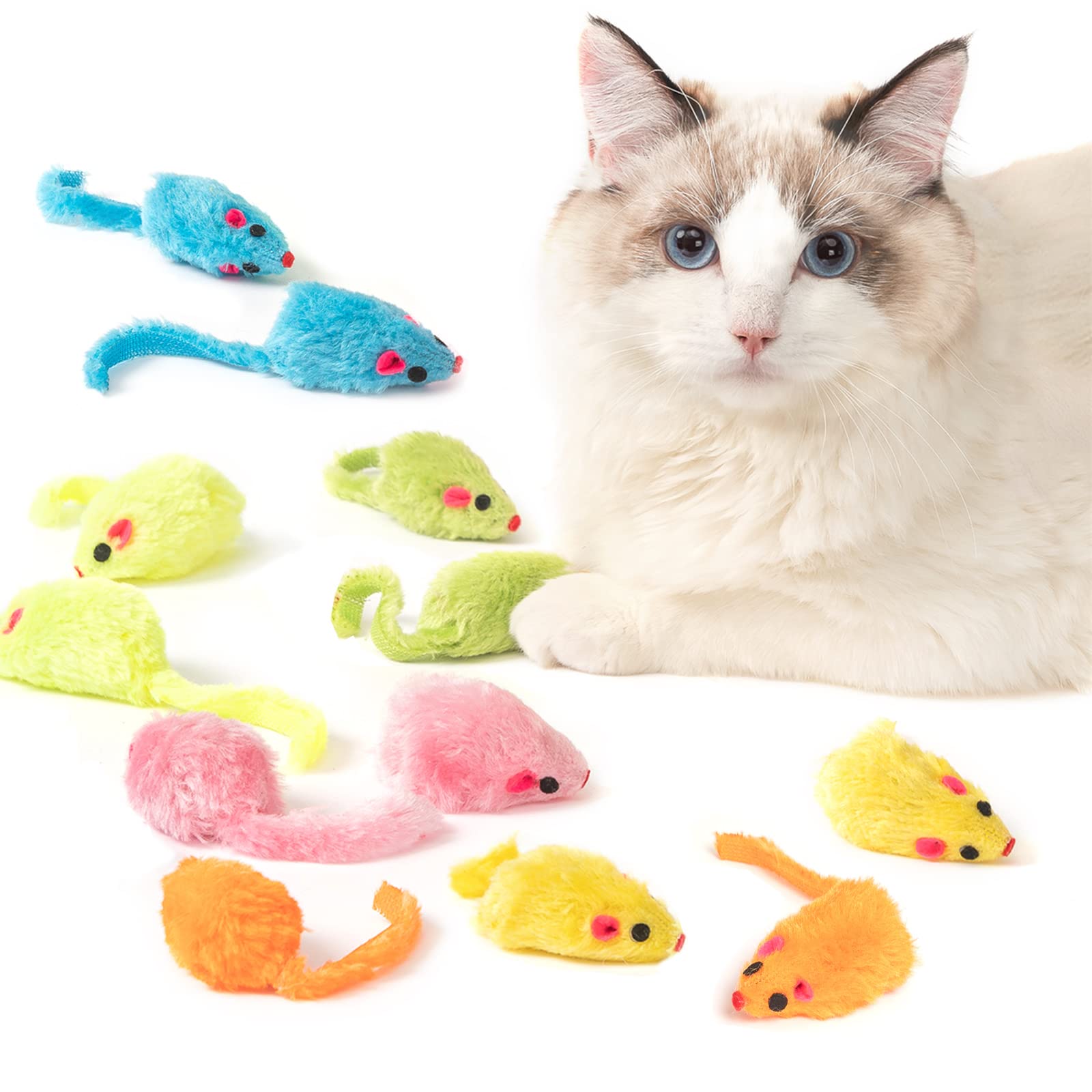 Meohui 12Pcs Faux Fur Mice Cat Toys, 5.5” Realistic Small Mice Size, Rattle Cat Mouse Toy Also Prefilled Catnip, Mouse Toys For Cats, Interactive Cat Toy For Bored Indoor Adult Cats Kitten Kitty Self