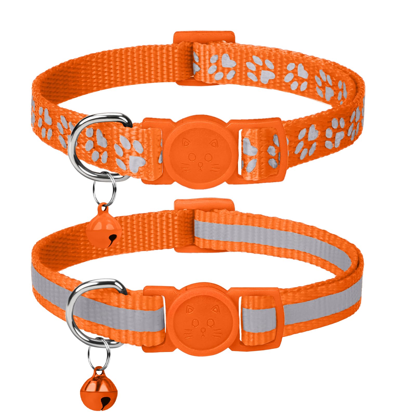 Taglory Reflective Cat Collars Breakaway With Bell, 2 Pack Girl Boy Pet Kitten Collar Adjustable 6-8 Inch, Orange