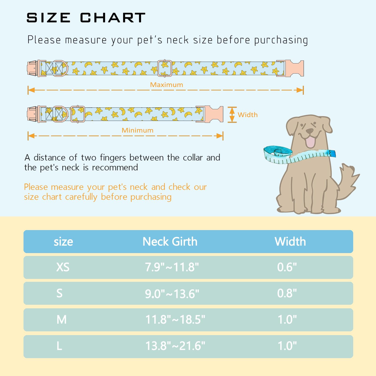 Faygarsle Blue Stars Moon Pattern Dog Collar For Small Medium Large Dogs Cute Puppy Collars For Female Dogs For Summer Spring We