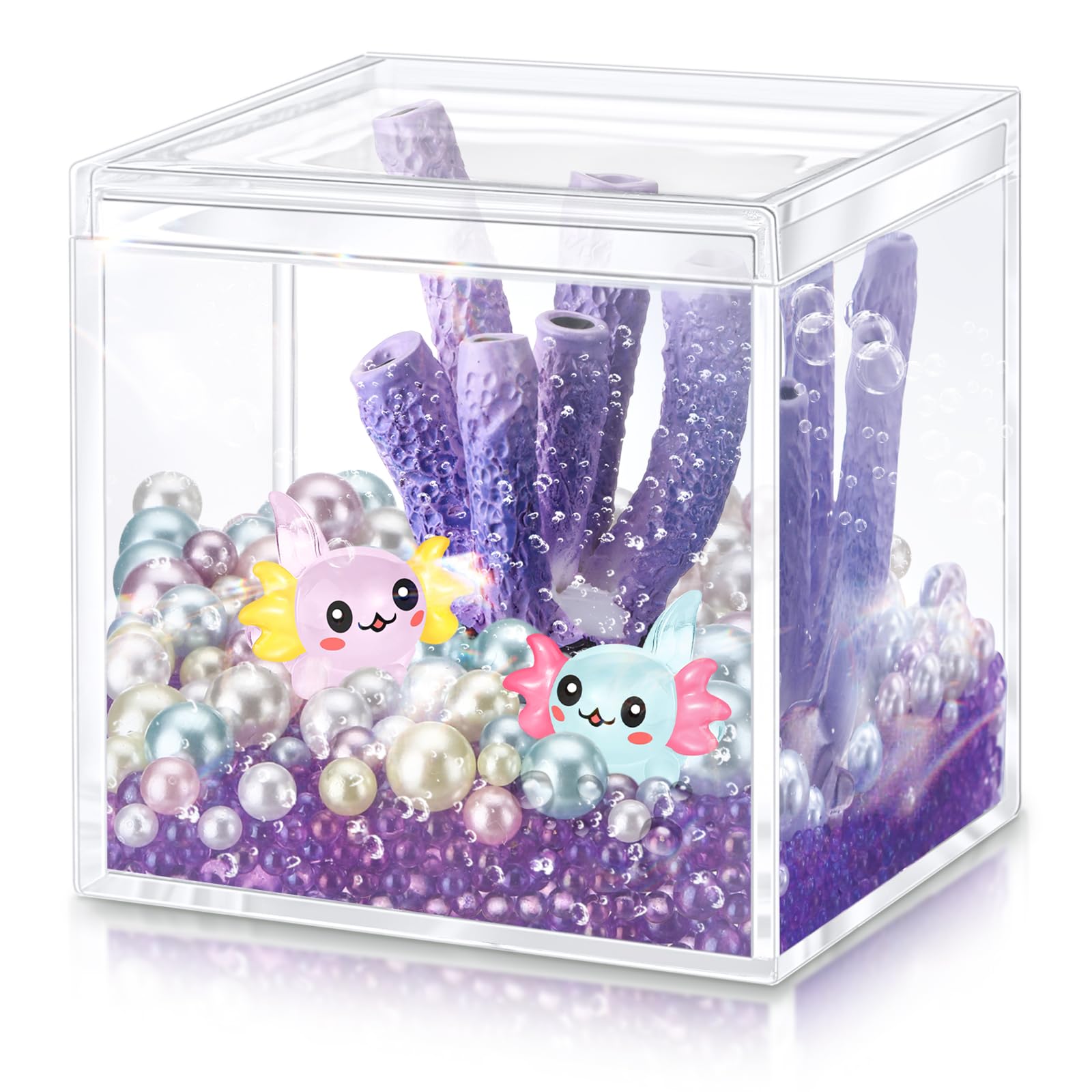 Hydren Axolotl Diy Tank Axolotl Craft Mini Axolotl Figures Axolotl Beads Axolotl Gift Set Axolotl Charms(Stylish Coral,Purple)