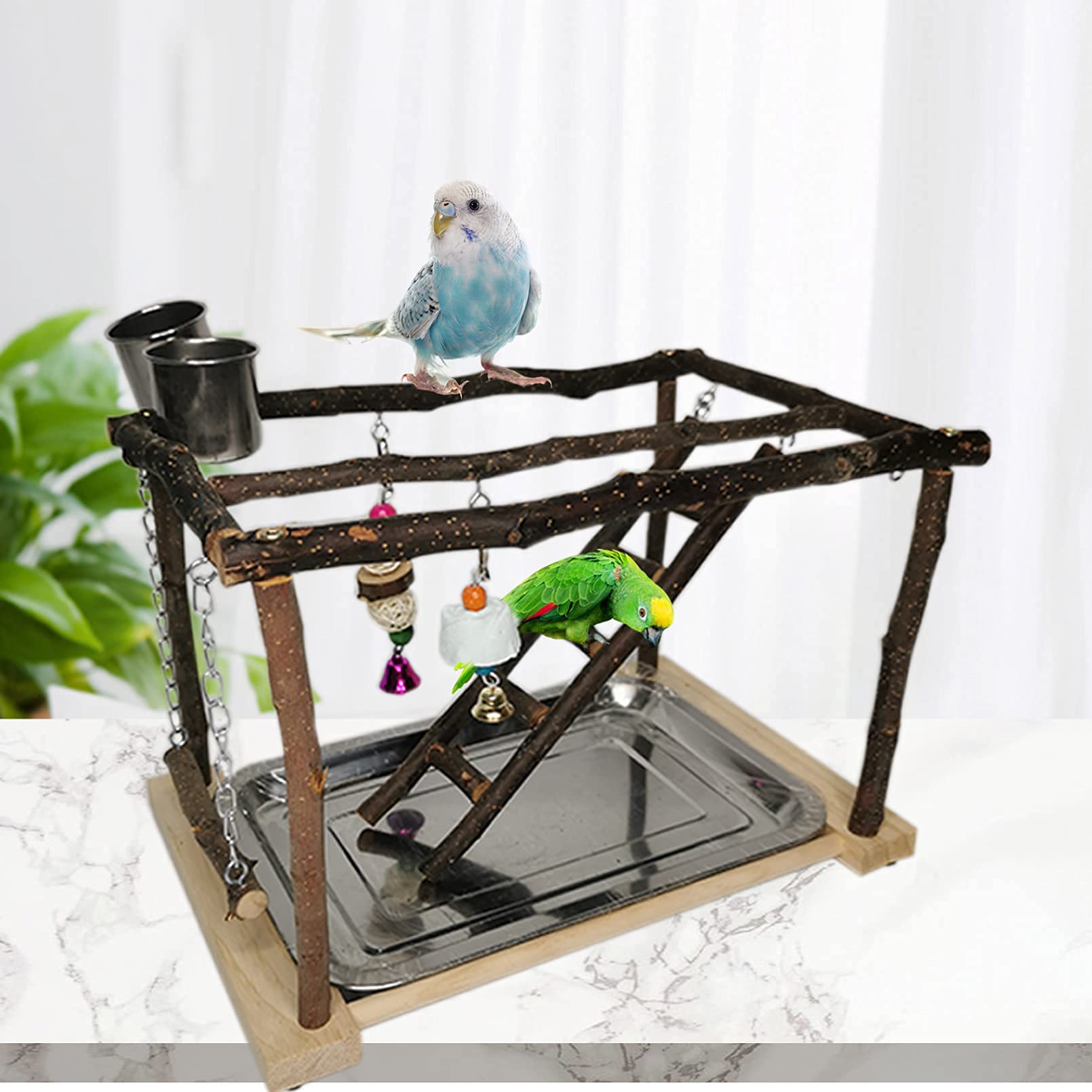 Tfwadmx Parrots Playstand Bird Play Gym Cockatiel Playground Wood Perch Stand Climb Swing Ladders Chewing Toys With Feeding Cups