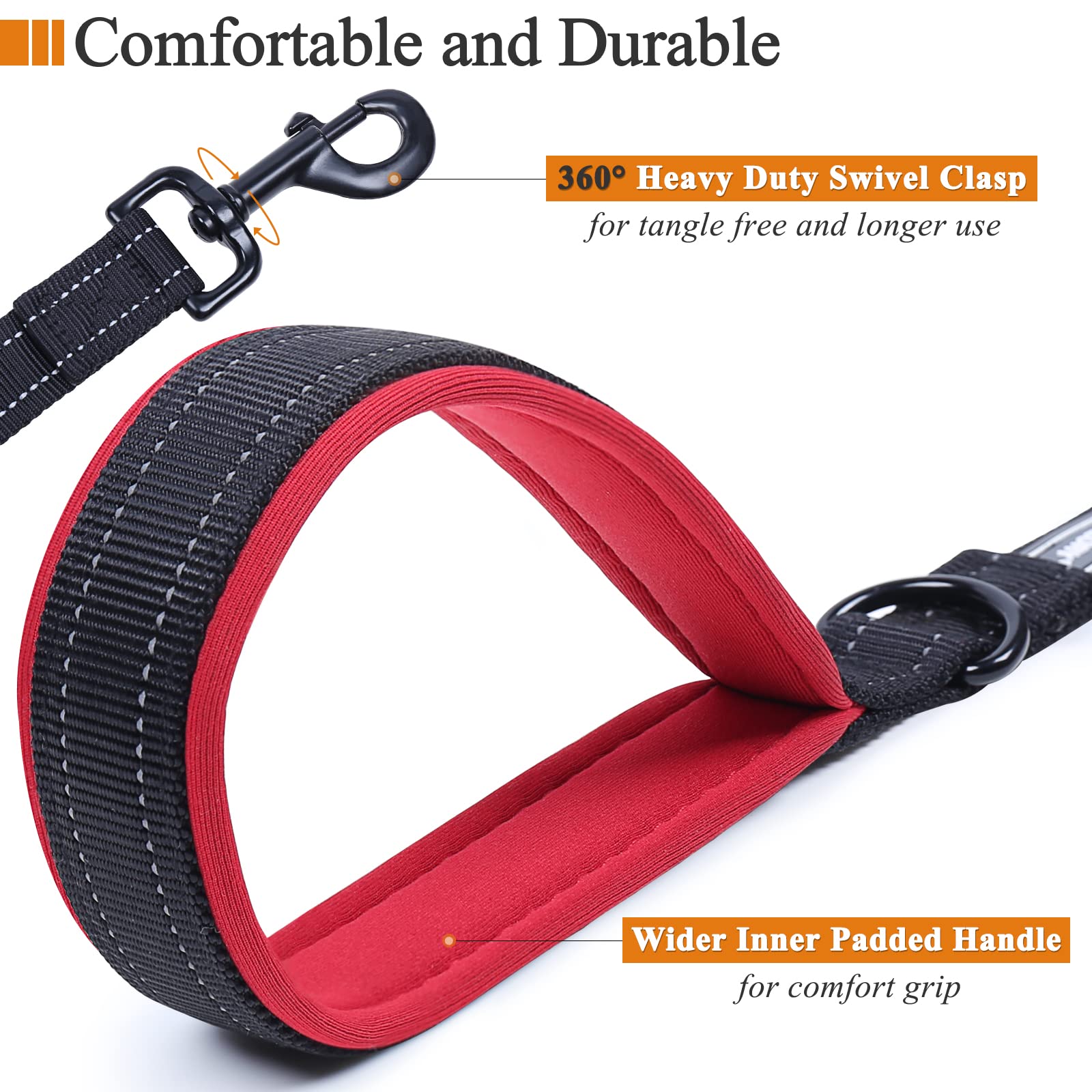 Vivaglory Double Dog Leash, Two Dog Leash No Pull & Tangle Free Bungee Dog Leash, Dual Dog Leash With Traffic Handles Reflective For Medium To Large Dogs For Daily Walking & Training