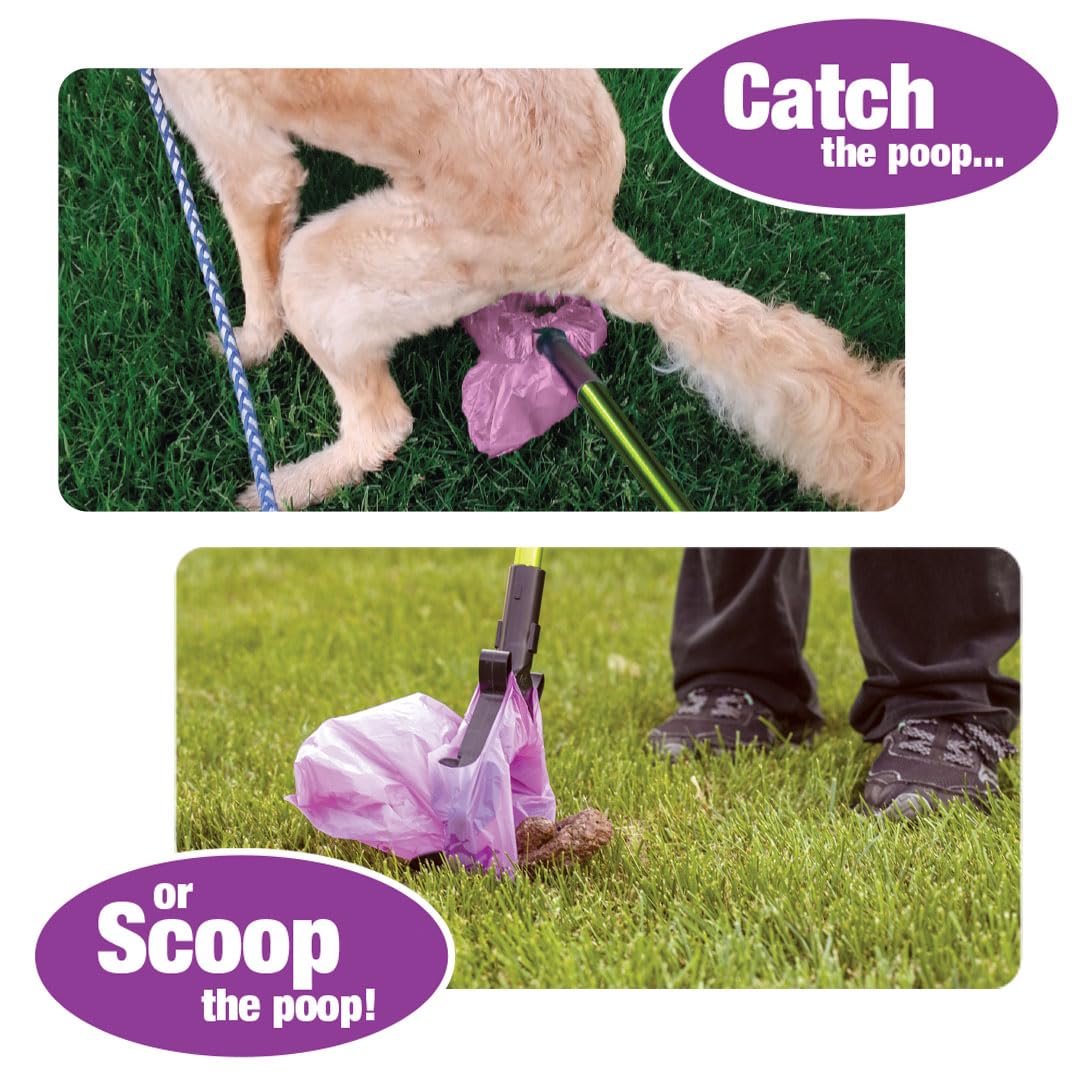 Gogo Stik, Catch-N-Go! Best Poo Catcher Scooper. Catch Poo On Walks. Alum Telescopic Handle, Strap-On Roll Bag Pouch Dispenser &