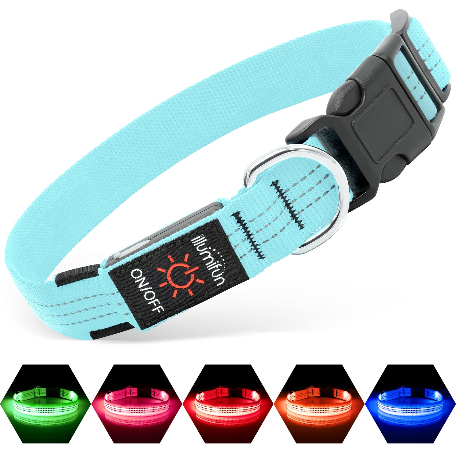 Illumifun Light Up Dog Collar, Usb Rechargeable Led Dog Collars, Reflective Safety Collar Light For Your Dogs Walking At Night (Blueⅲ, Large)