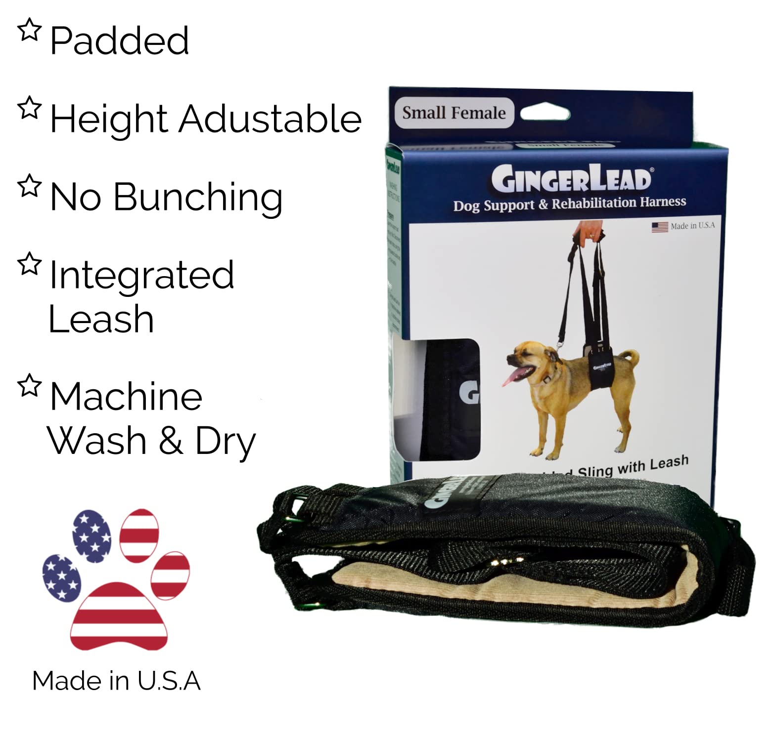 GINGERLEAD Dog Sling Support Harness, SM Female fits Small to Medium Size Pets or Larger Barrel Chested Dogs Like Boxers or Bull