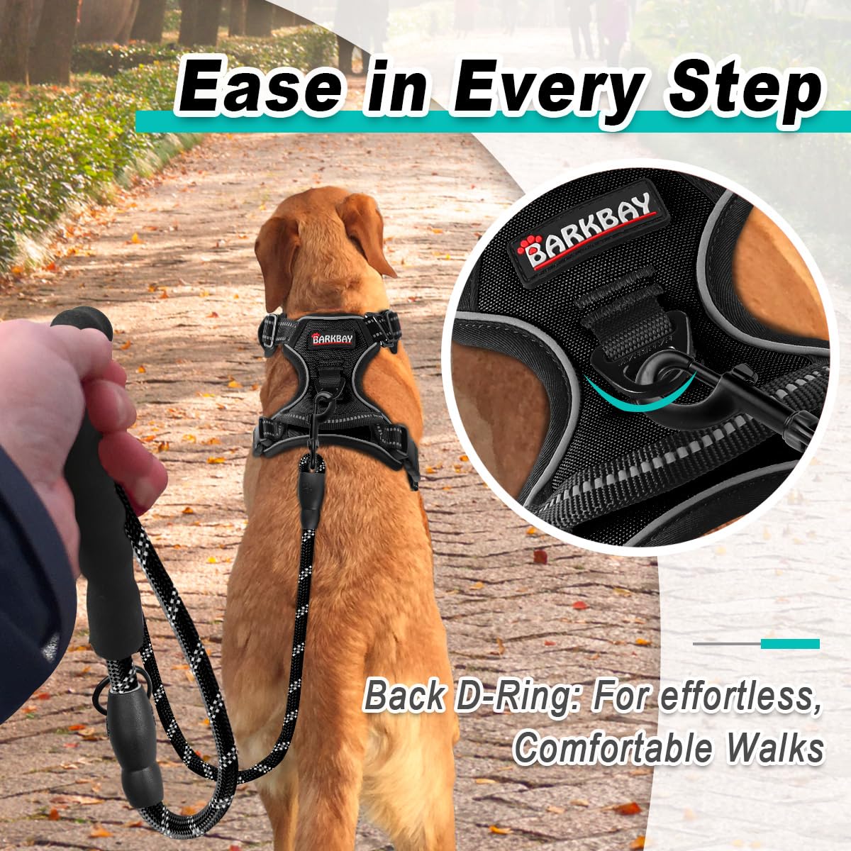 Barkbay Dog Harness No Pull 3 Buckles For Large Dogs - Adjustable, Reflective, Comfortable, No Choke, Heavy-Duty - Perfect For O