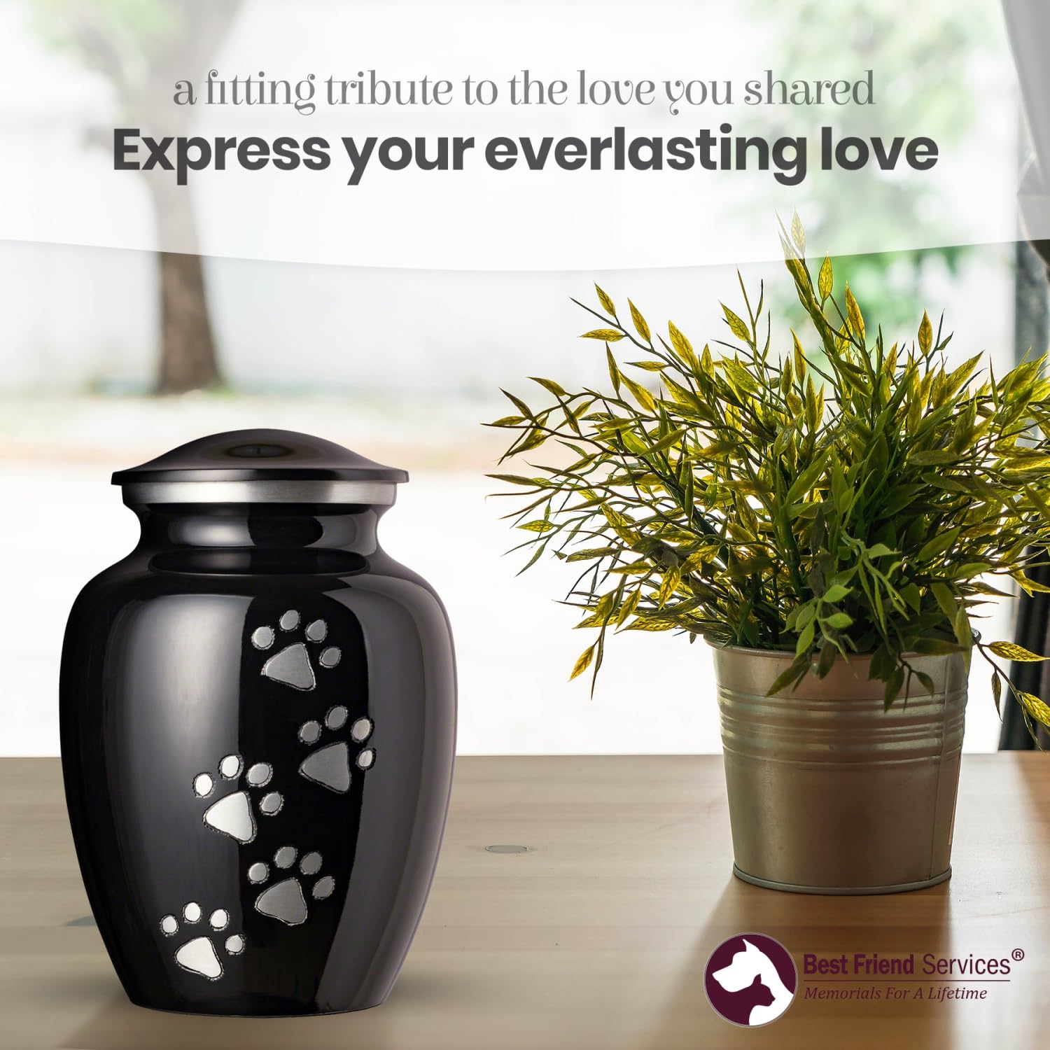 Best Friend Services Pet Urn - Ottillie Paws Legacy Memorial Pet Cremation Urns for Dogs and Cats Ashes Hand Carved Brass Memory