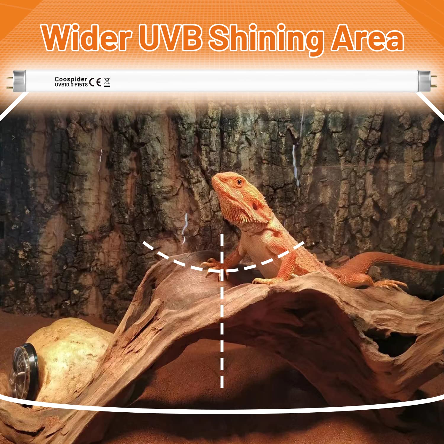 Hypool 2 Pack T8 Strip Uva Uvb Reptile Lighting Bulb 18-Inch 15 Watt Uvb 10.0 Fluorescent Bulb 10-Percent Uvb Desert Pet Habitat