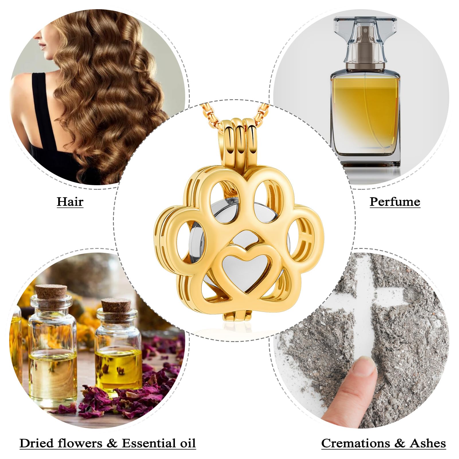 Oinsi Pet Cremation Jewelry For Ashes For Dog/Cat Paw Stainless Steel Memorial Locket Urn Necklace Inside Mini Case Keepsake Cremation Jewelry Women Men (Gold With Silver)