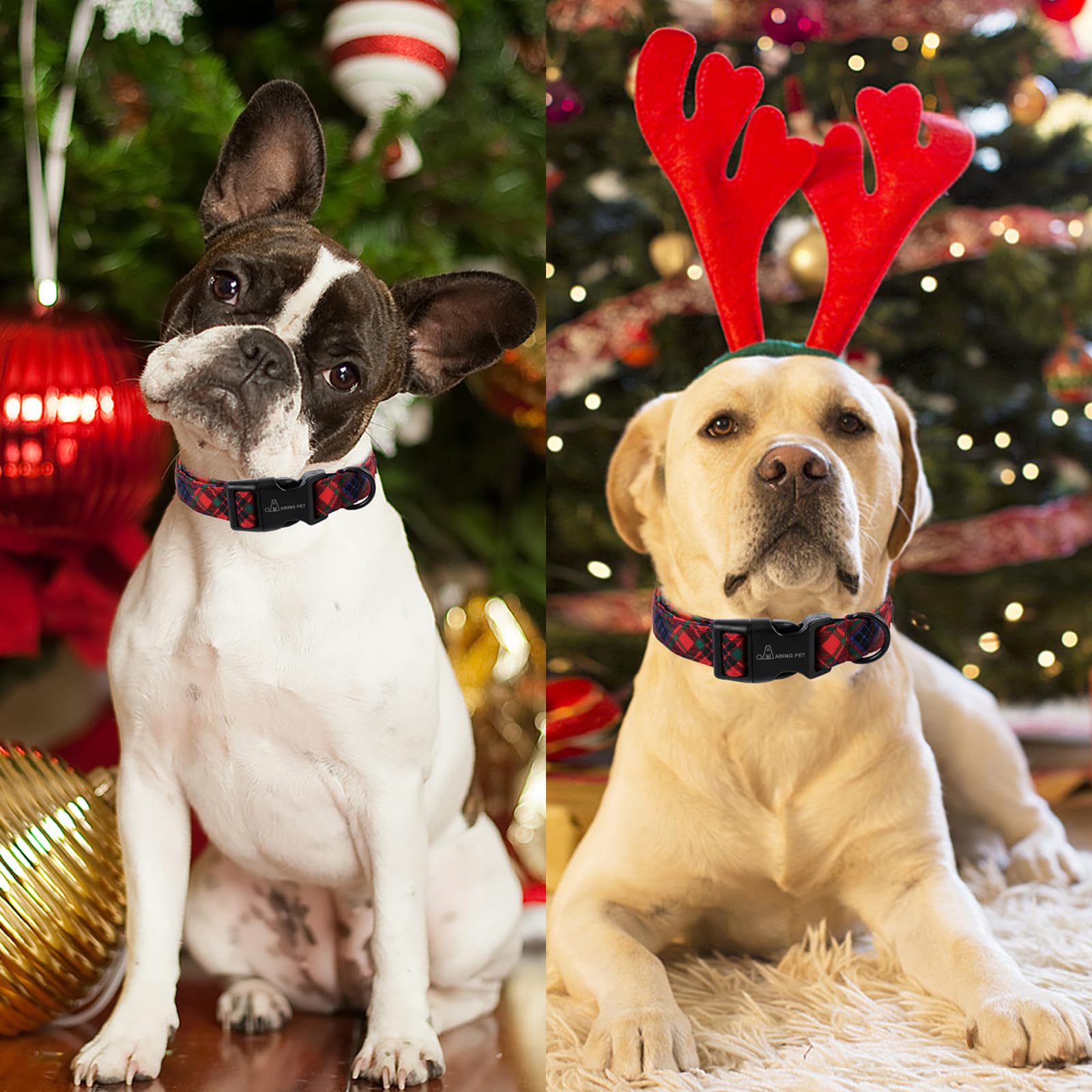 Aring Pet Christmas Dog Collar-Cotton Lightweight Dog Collars, Adjustable Christmas Plaid Pet Collars Puppy Collar With Quick Re