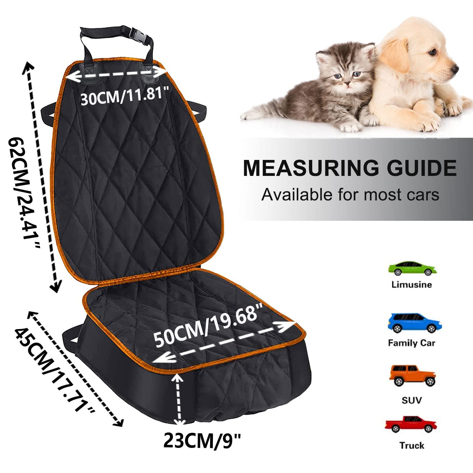 AsFrost Dog Car Seat Cover for Cars SUVs Trucks, Thicked 600D Oxford Heavy Duty Waterproof Front Car Seat Covers for Dogs Durabl