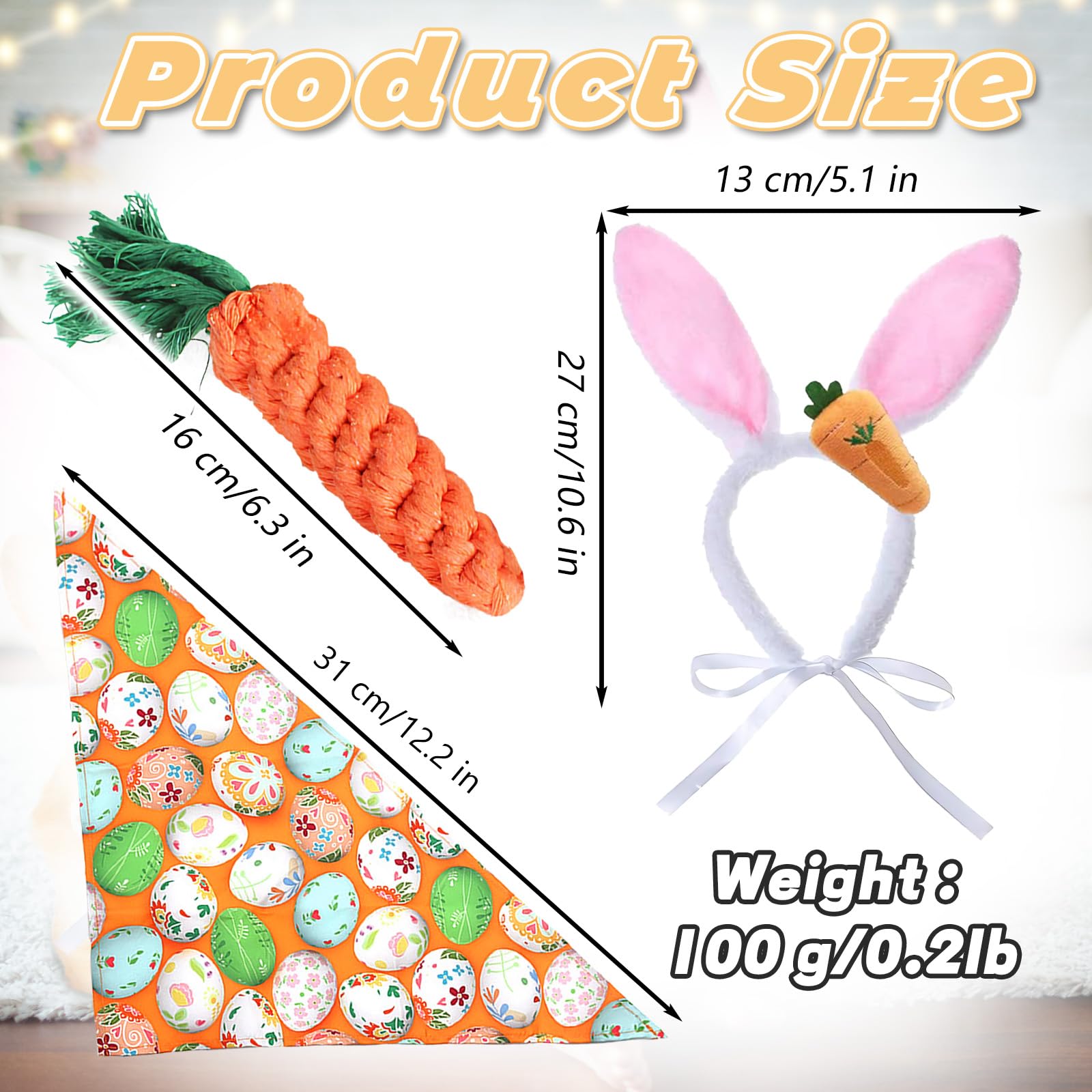 4 Pcs Easter Dog Bunny Costumes, Dog Bunny Ears Headband Easter Eggs Themed Pattern Bandana For Small Middle Dogs