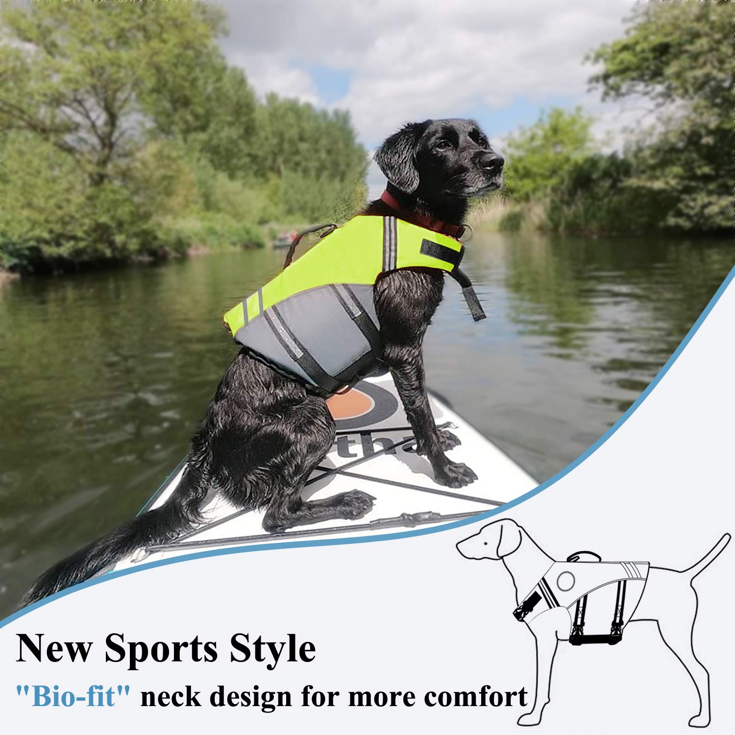 Vivaglory Sports Style Dog Life Jacket With Adjustable & Durable, Extra Flotation Swim Life Vest With Secure Fastening System For Medium Dogs, Bright Yellow