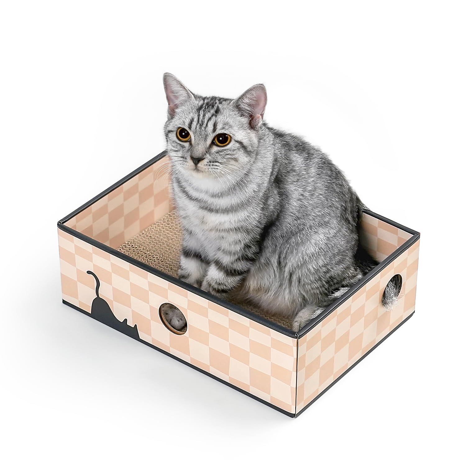Conlun Cat Scratcher Box With Double-Sided Cardboard Scratching Board, Heavy-Duty Lounger, Interactive Hole Design Cat Bed For I