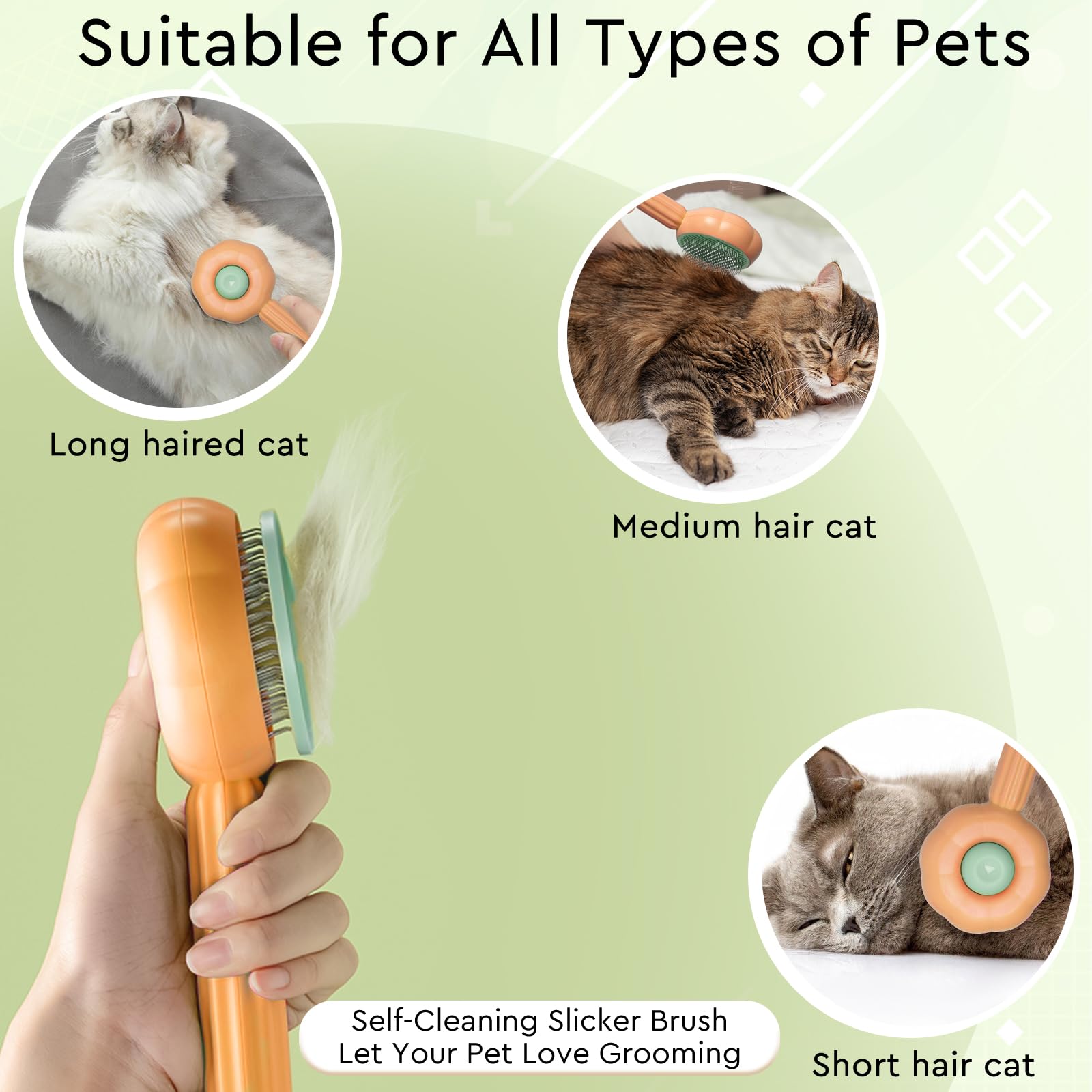 Gjease Cat Grooming Glove Brush,Self-Cleaning Slicker Pet Brush For Short And Long Haired Pets,Dog Bath Brush For Shedding And G