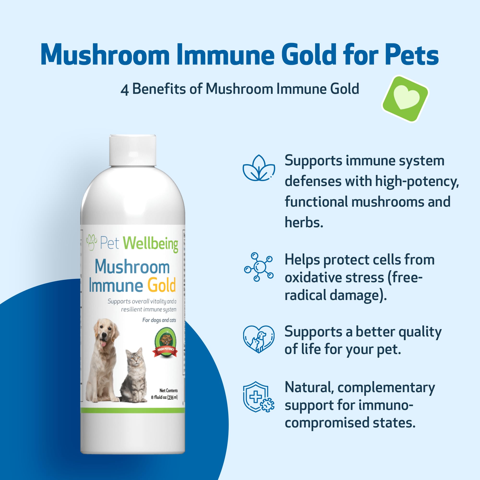 Pet Wellbeing - Mushroom Immune Gold - Natural Alternative Immune Support for Dogs and Cats - 8oz (237ml).