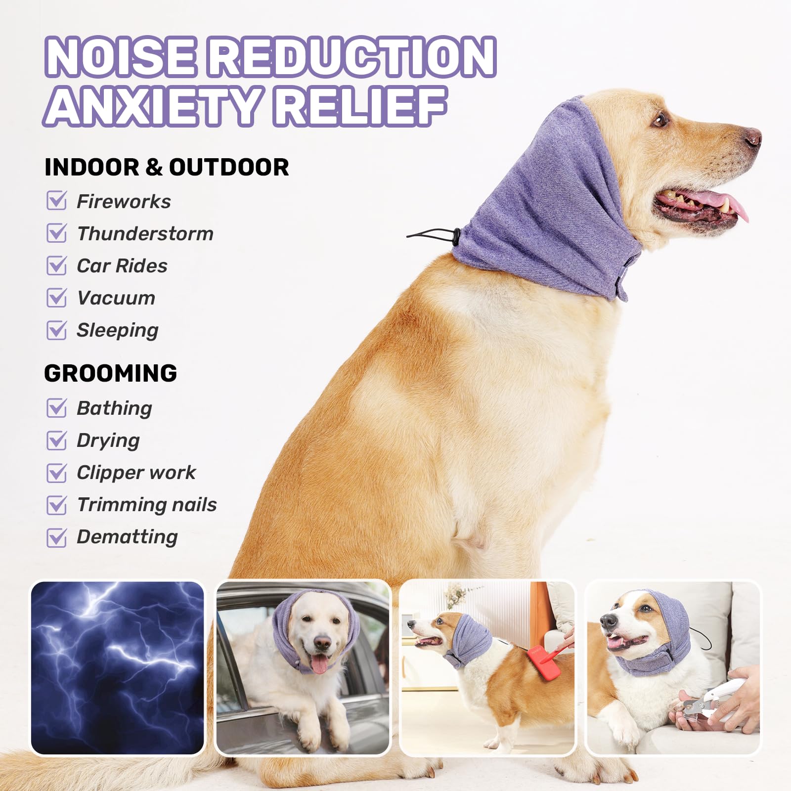 LEOTRAG Dog Calming Hoodie, No Shake Ear Wraps for Dogs, Adjustable Dog Ear Muffs for Noise Protection, Ear Wrap Head Cover for