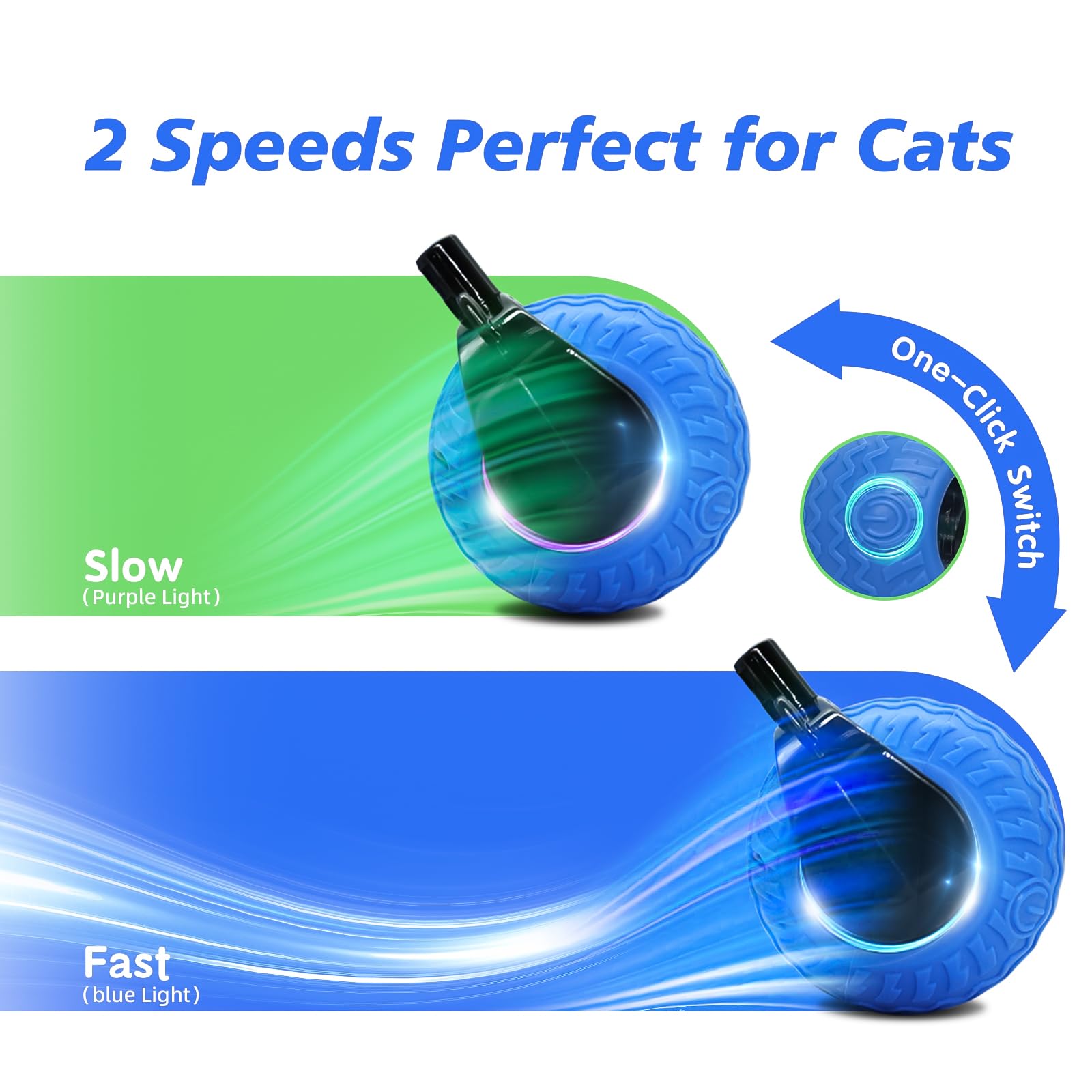 Wisafoi 2Pcs Interactive Cat Toy For Indoor Cats, Speedy Ball With Tail, Automatic Moving Cat Balls For Bored Indoor Adult Cats,