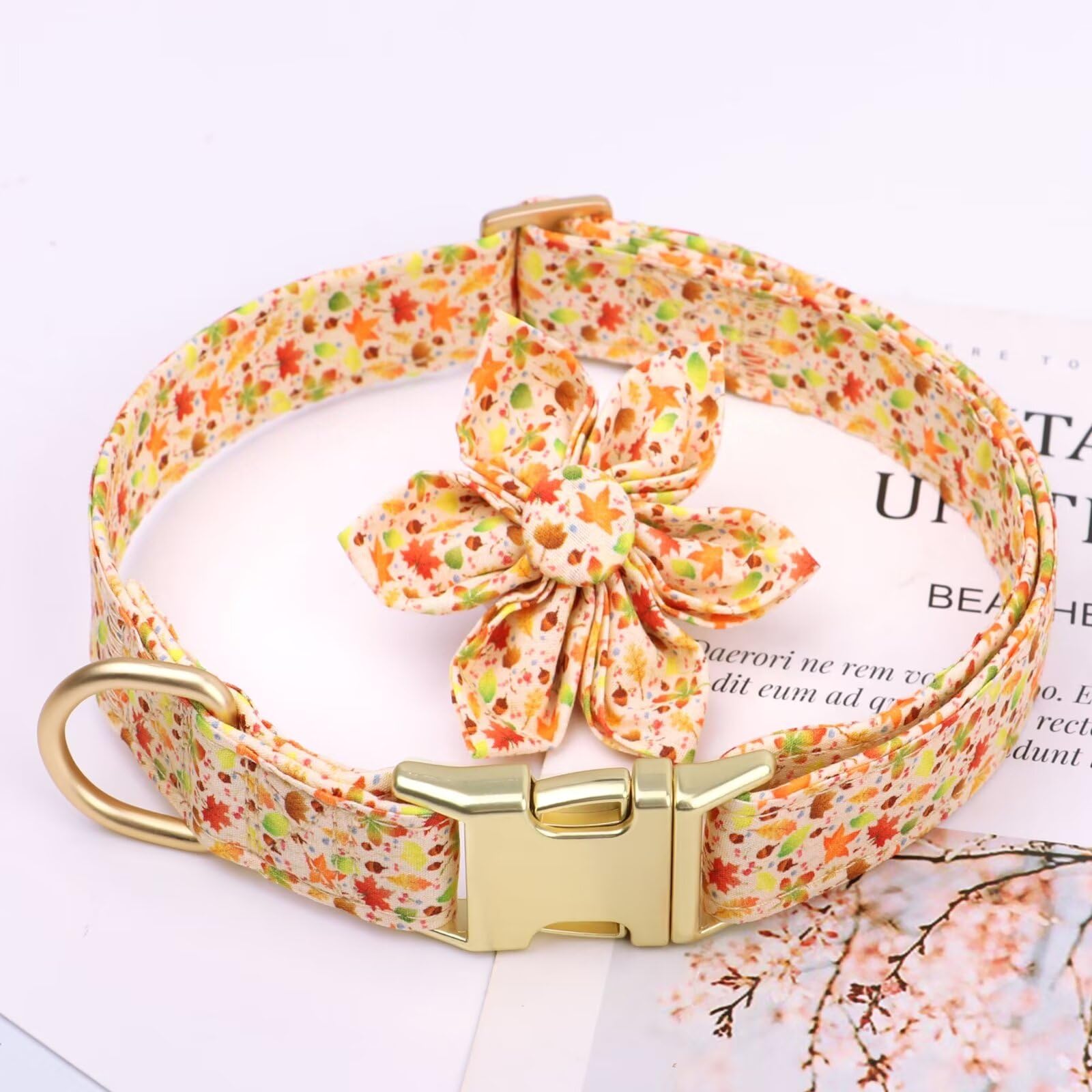 Beirui Cute Girl Dog Collars for Female Dogs, Fall Dog Collar with Flower, Soft Floral Pet Collars for Small Medium Large Dogs(C