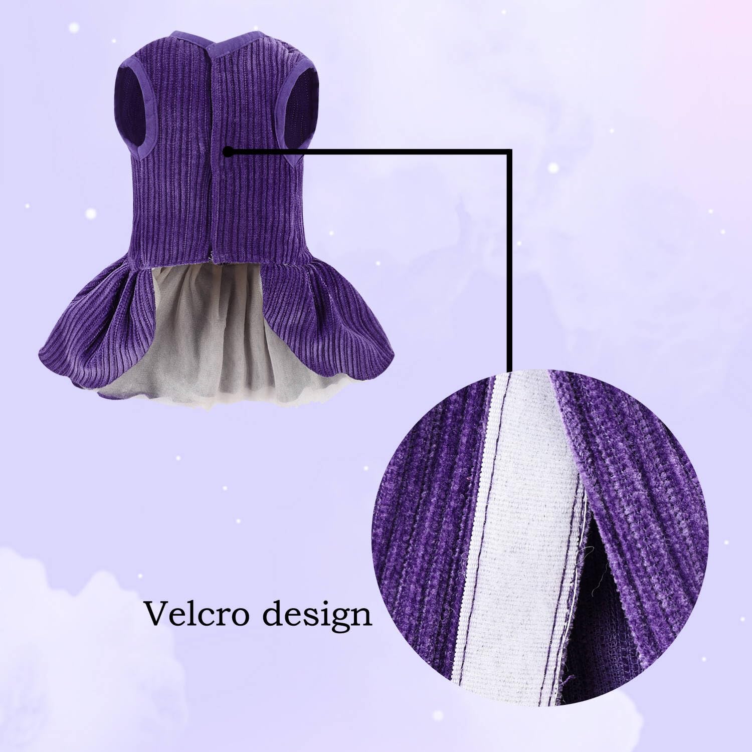 Dog Striped Dress,Pet Girl Bow Costume With Ring And Harness Leash,Dog Wedding Birthday Party Dress(Purple,Small)