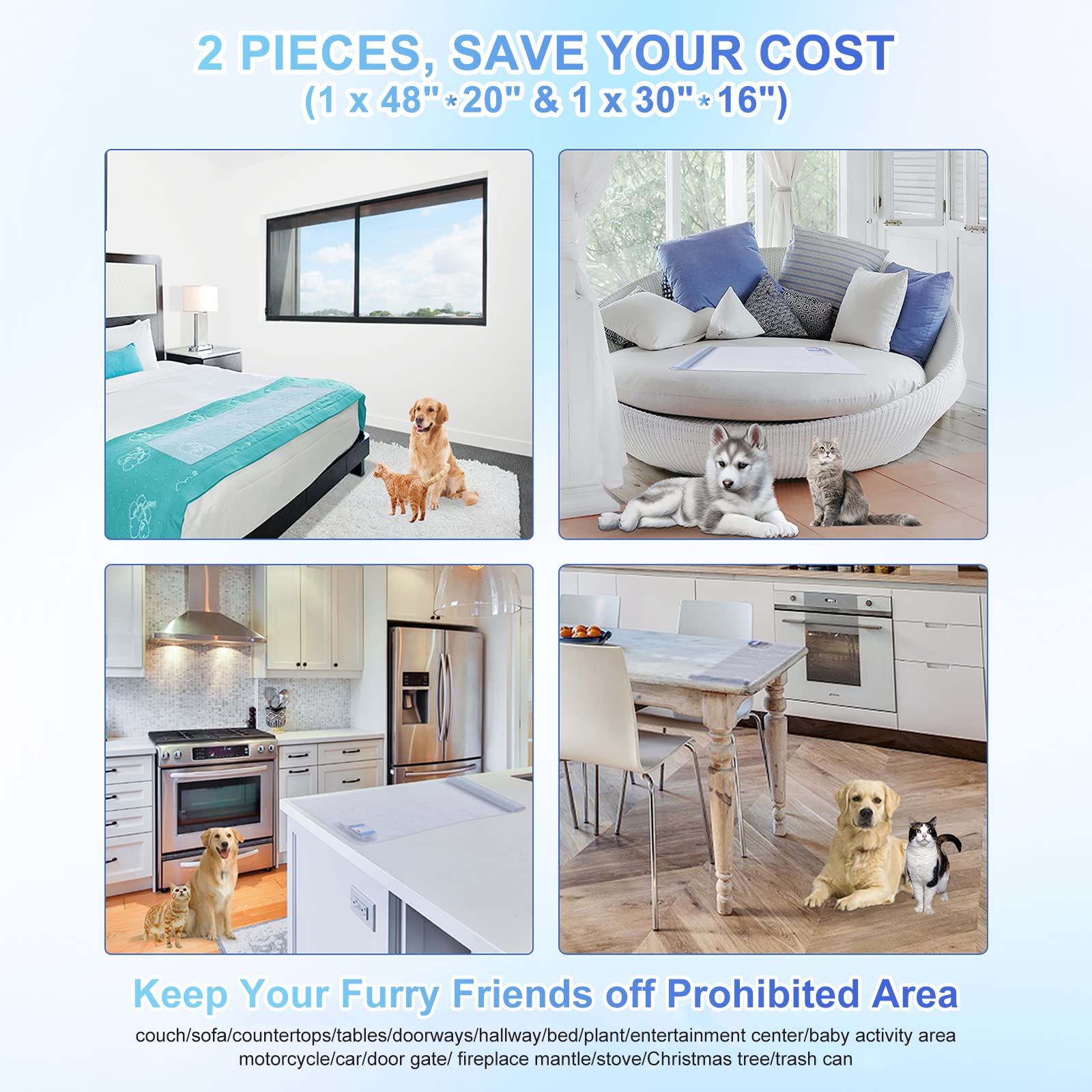 Seerway Scat Pet Shock Mat 2 Pieces In Different Size, Shock Pads For Dogs And Cats Training Indoor, Electric Repellent Mat Keep