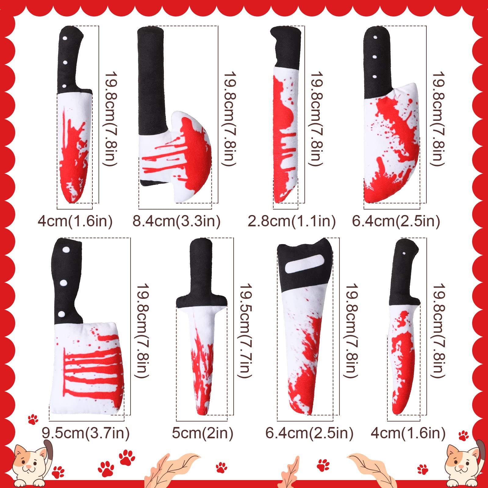 Honoson 8 Pcs Knife Cat Chew Toys Catnip Toys Interactive Stuffed Kitten Chew Toys Teething Resistant For Christmas Halloween In