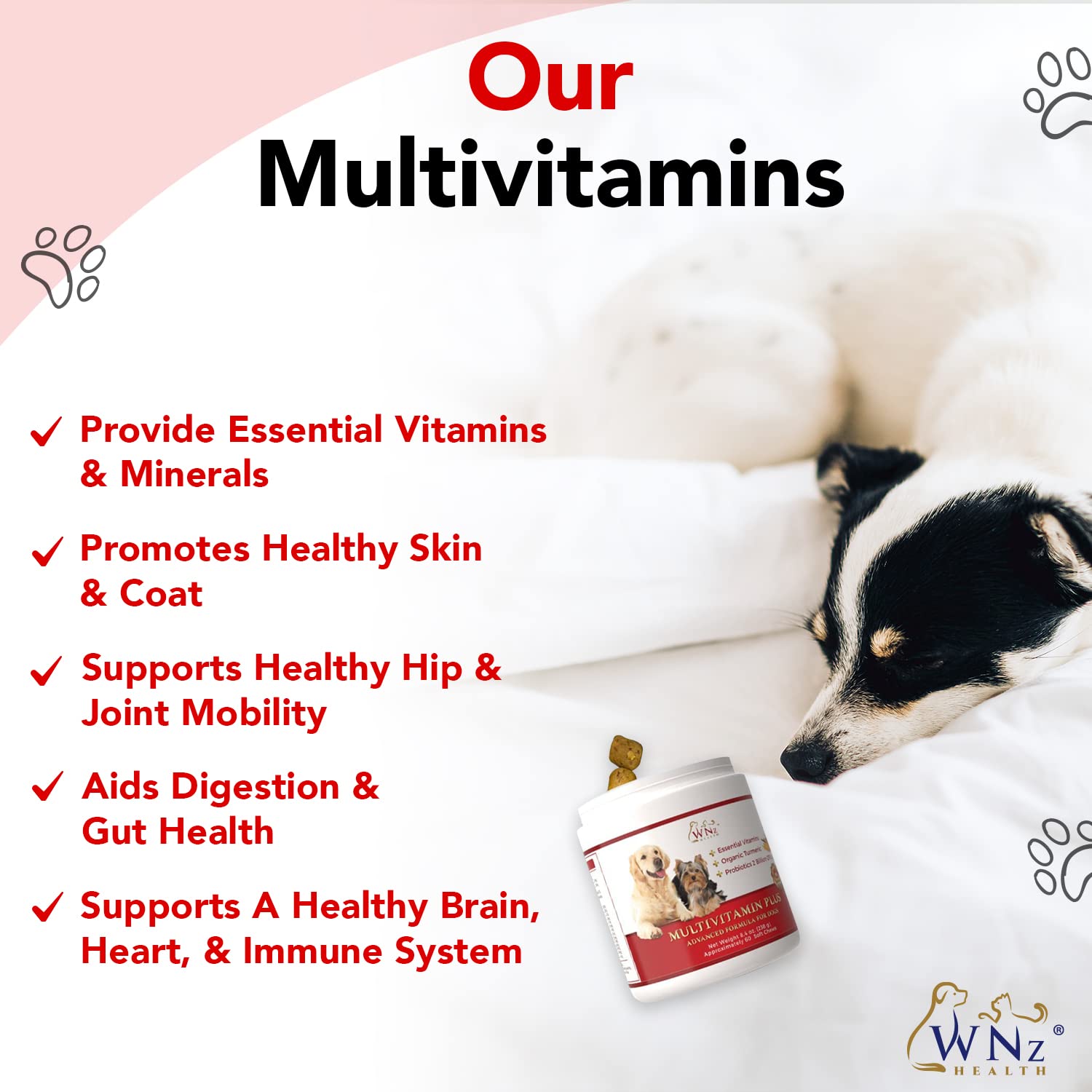Dog Multivitamins and Supplements, Probiotics for Dogs w/Turmeric & Yucca, Probiotic Dog Chews for Brain Function, Gut & Immune