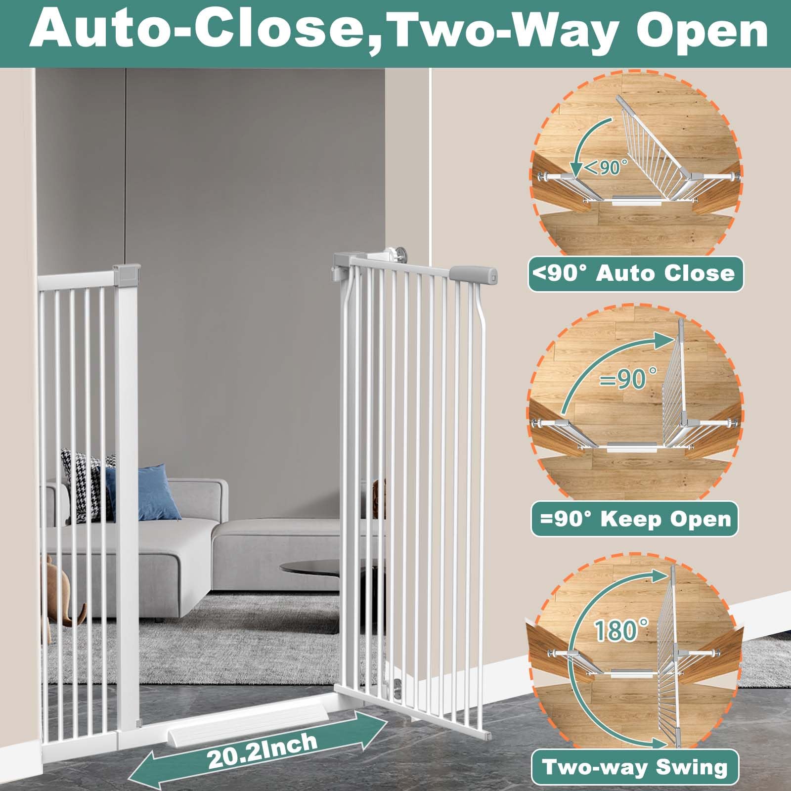 flower frail 40.5 '' Extra Tall Baby Gate for Stairs No Drill, 32.6 ''-40.5 '' Extra Wide Dog Gate Indoor, Pressure Mounted Meta