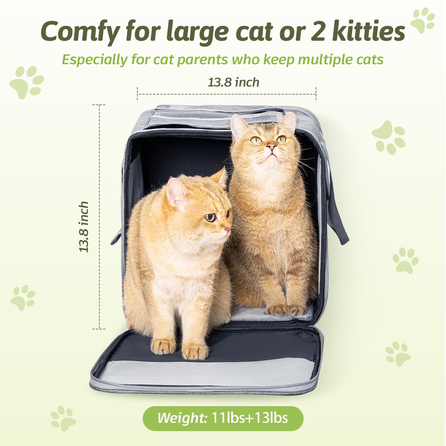 Sedioso Large Cat Carrier for 2 Cats, 21.7x 13.8x 13.8in Pet Carrier for Cat and Dog Up to 38lbs, All-Sided Mesh Cat Carrier wit