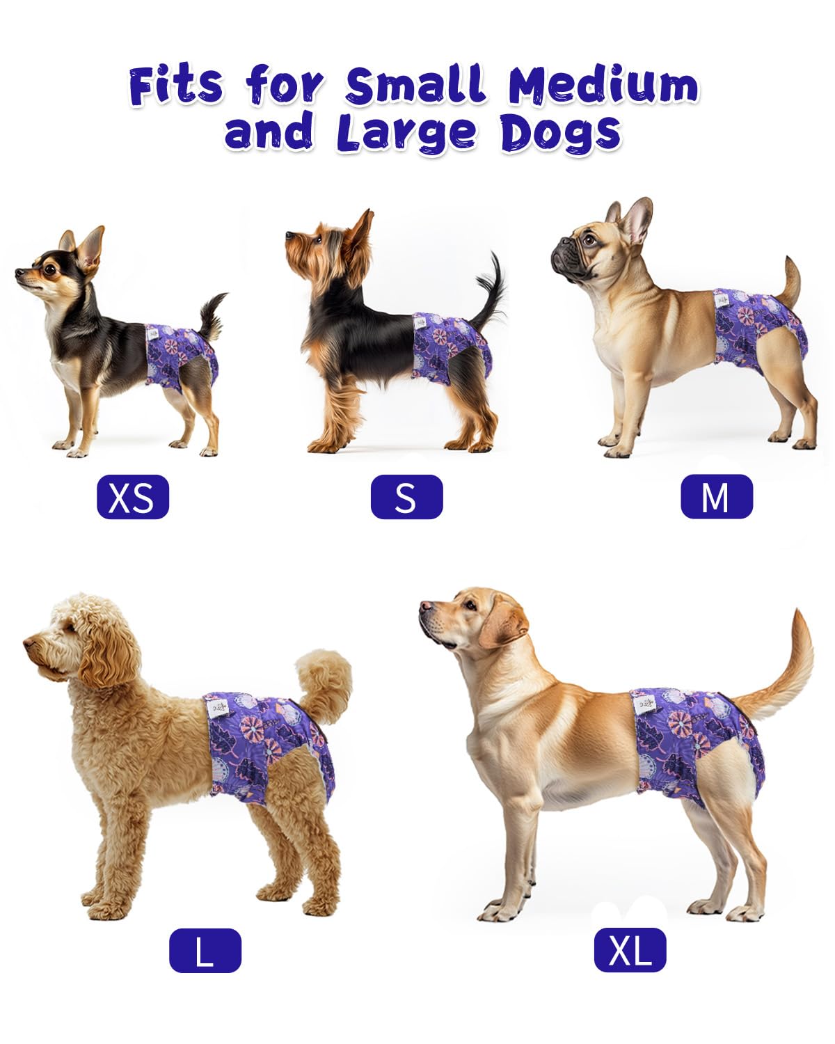 Cutebone Washable Female Dog Diapers 4 Pack Reusable Doggie Heat Diapers For Period Fmg06Xl