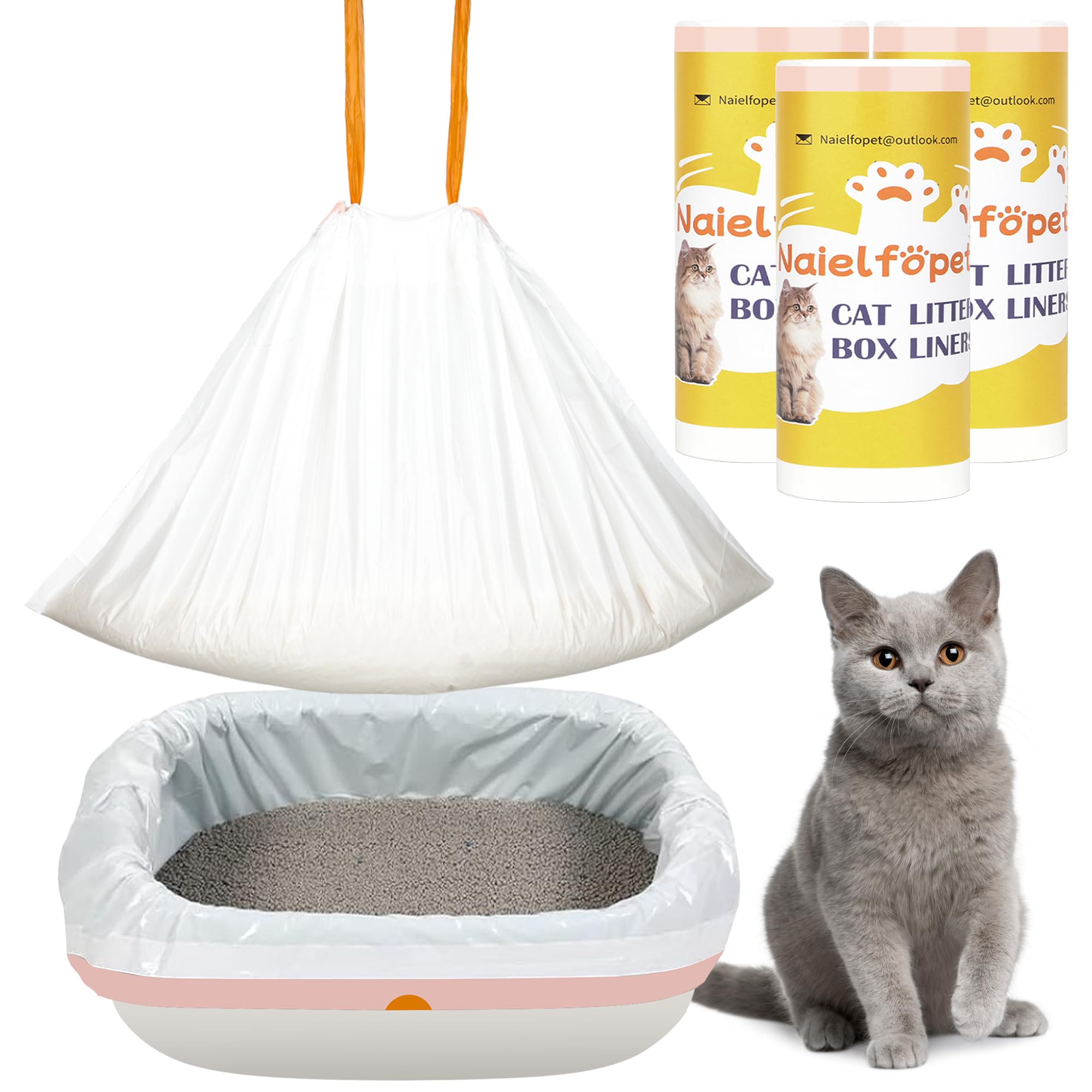 Naielfopet 30 Count 36 X 18 Large Litter Box Liners, Durable Thicken Drawstring Cat Litter Bags, Disposable Pet Waste Litter