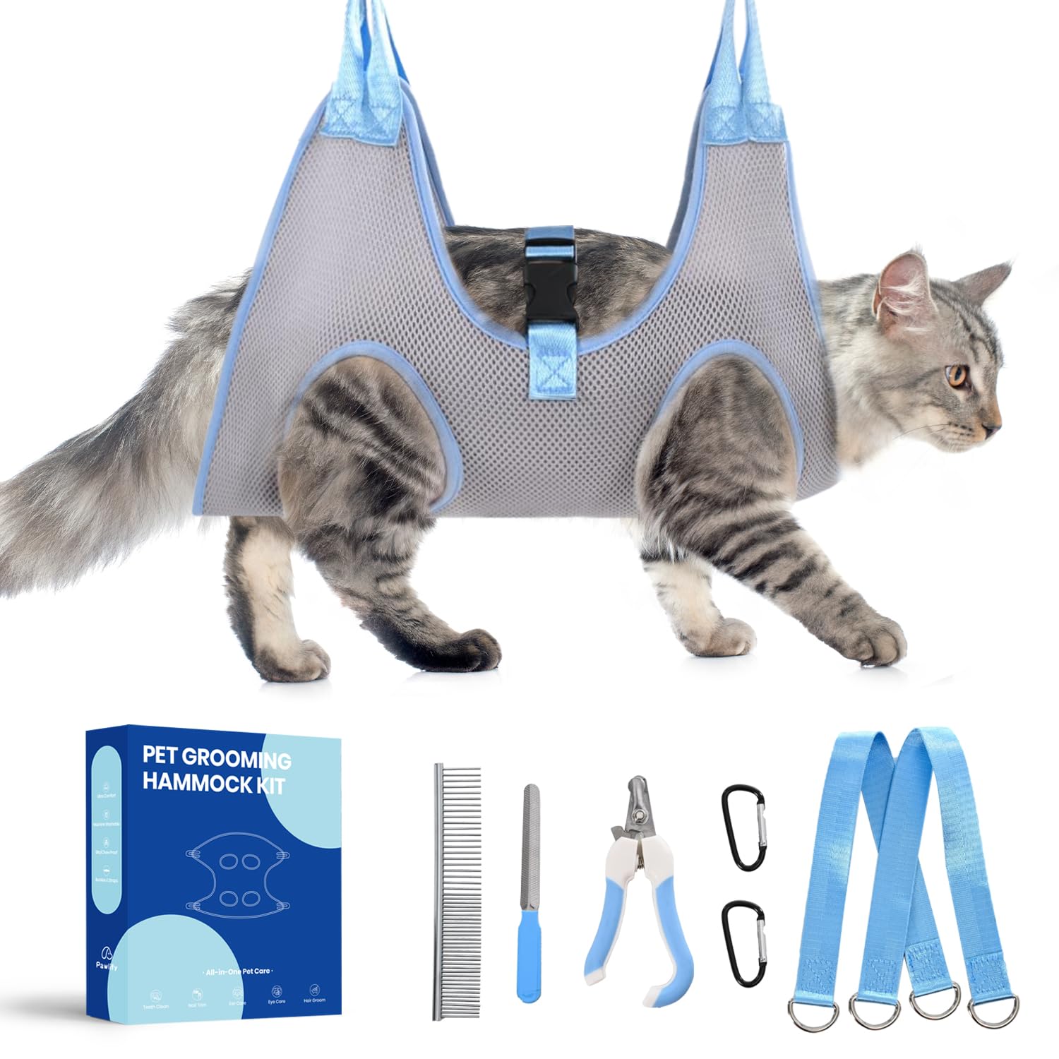 Dog Grooming Hammock, Pawlify Comfy Cat Dog Hammock For Nail Trim, Cute Dogs Grooming Harness With Pet Nail Clipper Trimmer (Lig