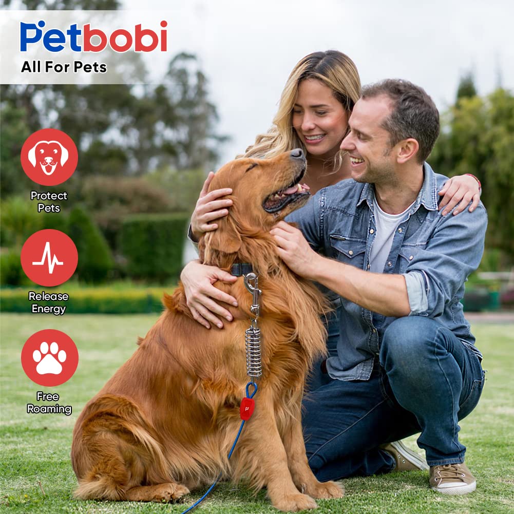 Petbobi Dog Tie Out Cable And Stake - 30Ft Heavy Duty Cable With Spring - No Tangle, 16-Inch Ground Stake - Ideal For Yard, Camping, And Beach - Suitable For Medium To Large Dogs Up To 120 Lbs, Blue
