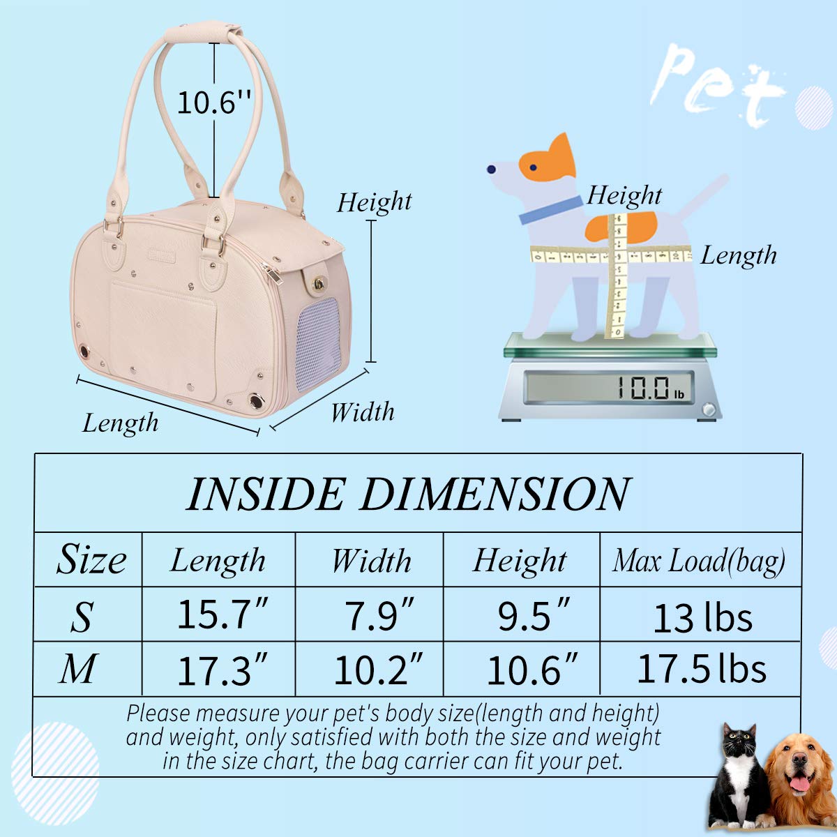 Petshome Dog Carrier Purse, Pet Carrier, Cat Carrier, Foldable Waterproof Premium Leather Pet Travel Portable Bag Carrier For Cat And Small Dog Home & Outdoor Beige