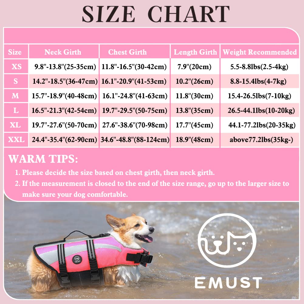 EMUST Dog Life Vests, Adjustable Dog Life Jackets for Small Dogs with Enhanced Buoyancy, Small Pet Flotation Vest with Durable Rescue Handle, Pink,XS -Like New