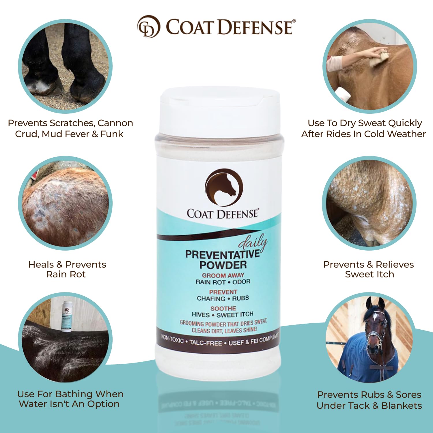 Coat Defense Daily Grooming Powder For Horses | Dry Shampoo With Natural Ingredients | 64 Oz Formula For Fresh, Healthy-Looking