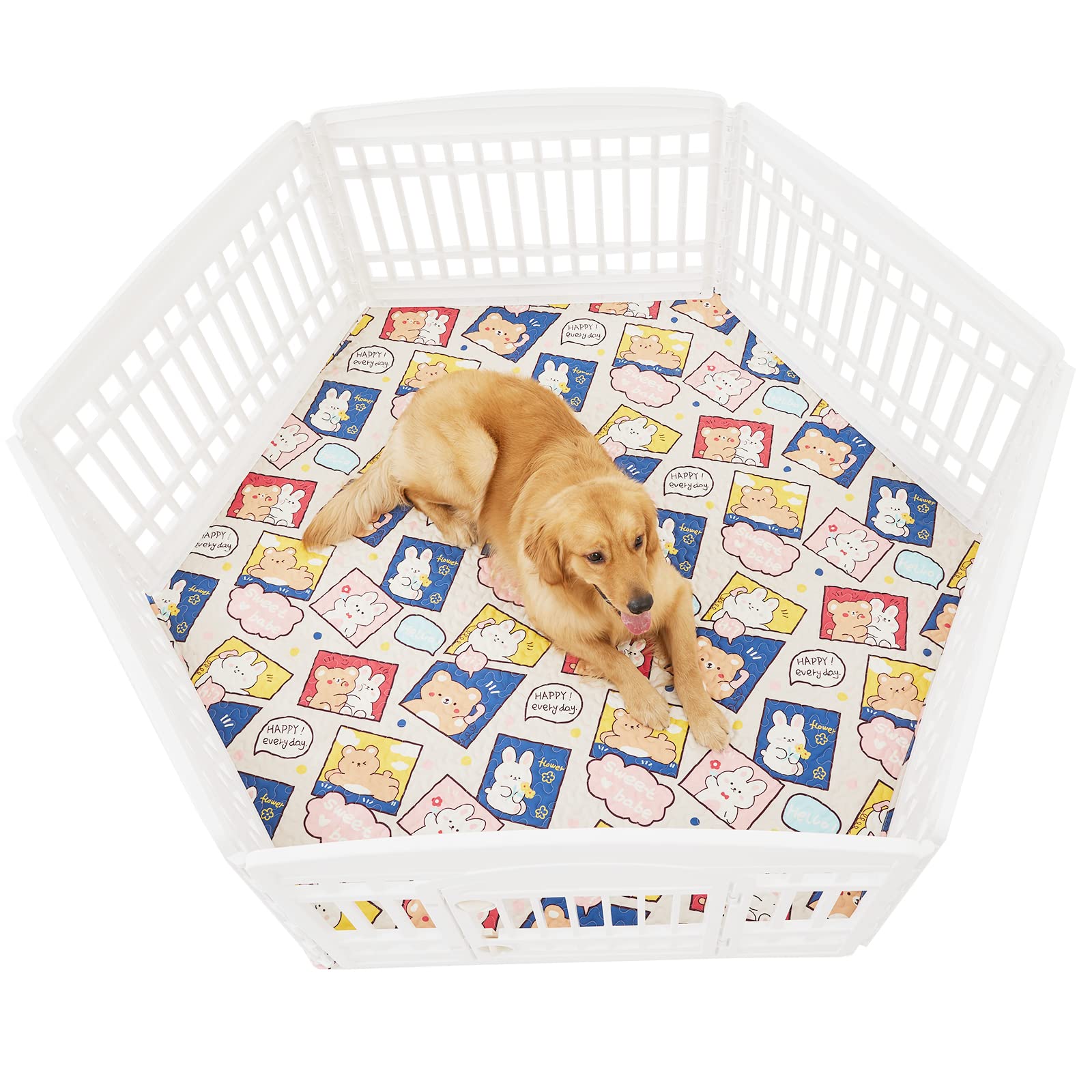 Pjyucien Machine Washable Hexagonal Dog Playpen Mat, 36 Inches Wide, Non-Slip Pet Pen Pee Pad, Suitable For Indoor/Outdoor Puppy