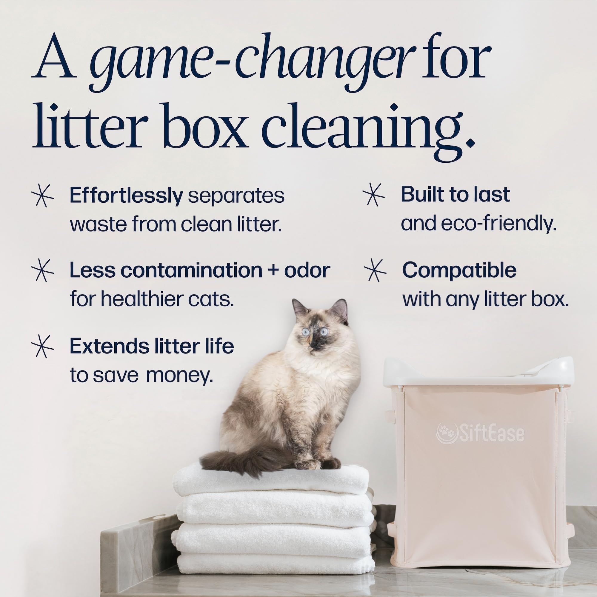 Cat Litter Sifter - SiftEase Sifting Litter Box Cleaner, Fast & Easy Scoop Free Cleaning, Large Sifter with Bin for Longer Lasti