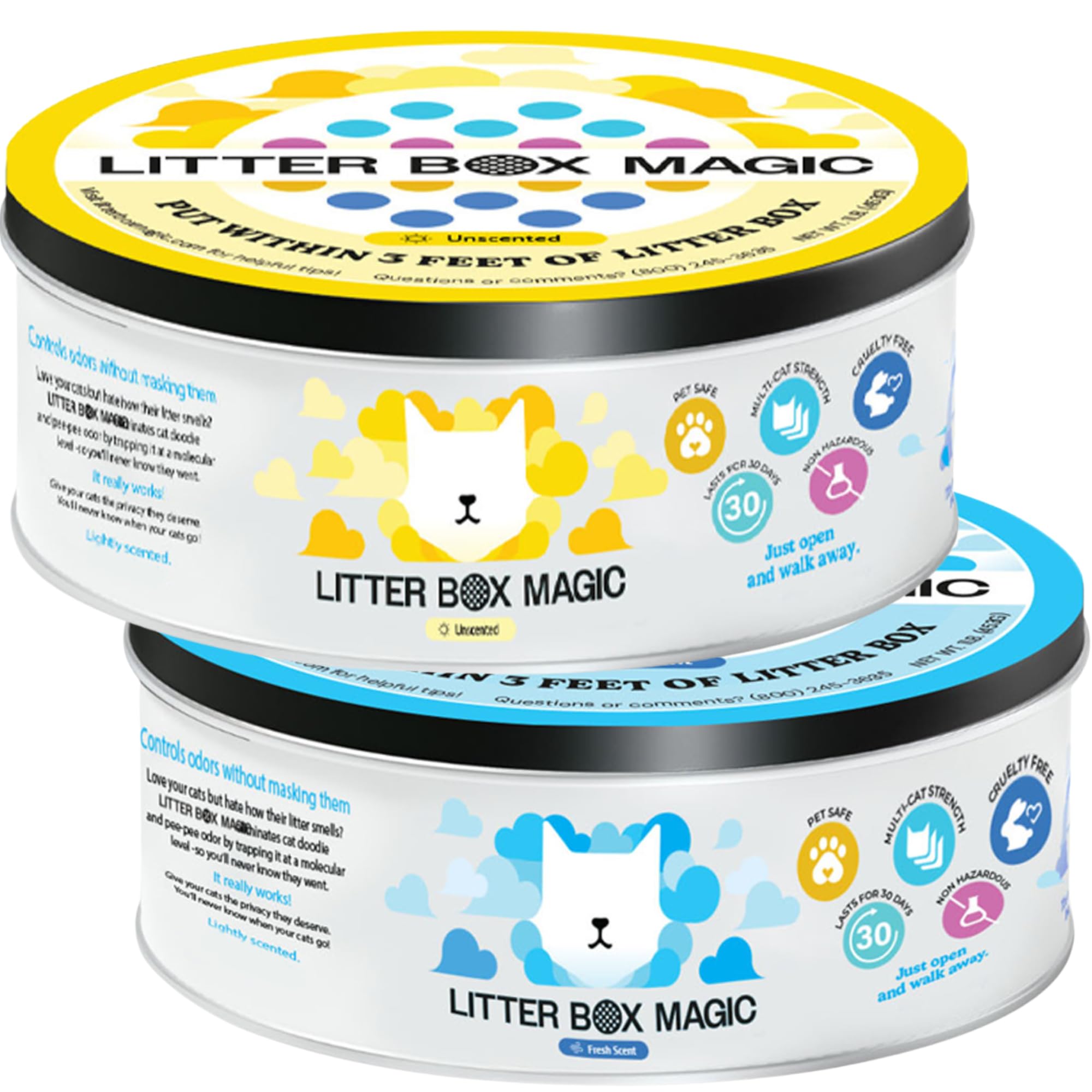 Litter Box Magic Cat Litter Deodorizer Jar (1 Fresh Scent And 1 Fragrance Free, 16 Oz, Pack Of 2) - Cat Litter Odor Absorber Gel
